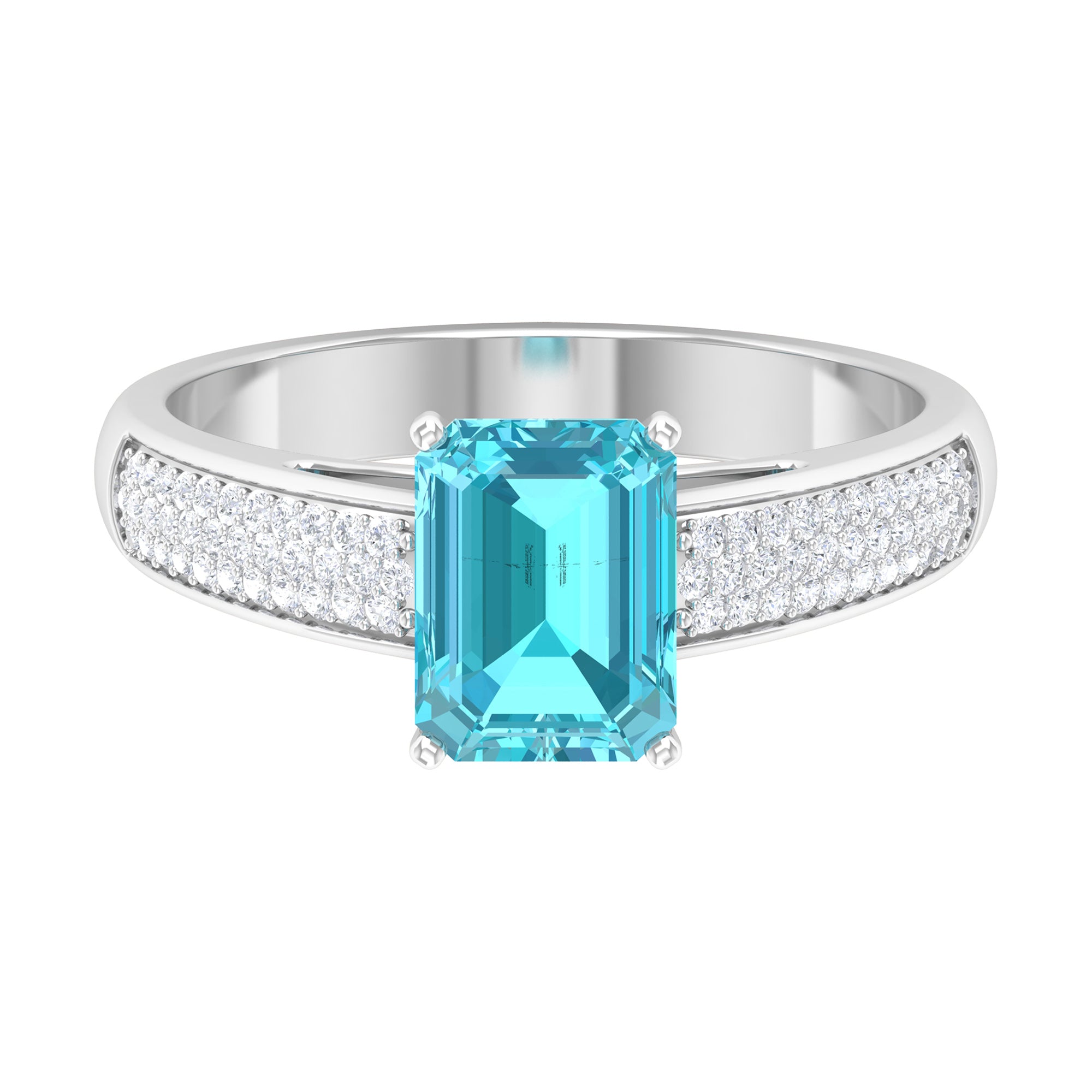 2.25 CT Solitaire Swiss Blue Topaz and Diamond Ring