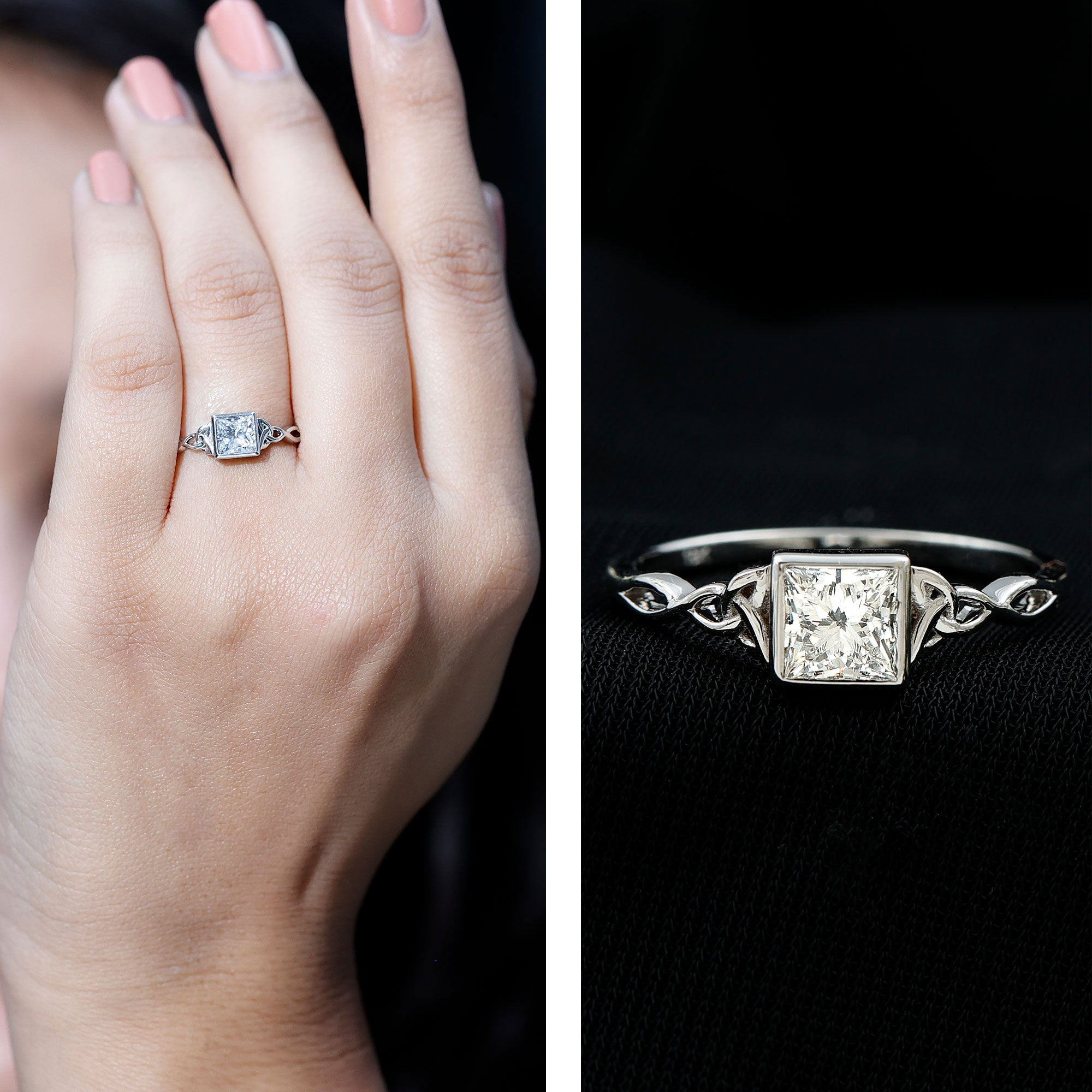 Princess Cut Moissanite Promise Ring in Bezel Setting D-VS1 - Rosec Jewels