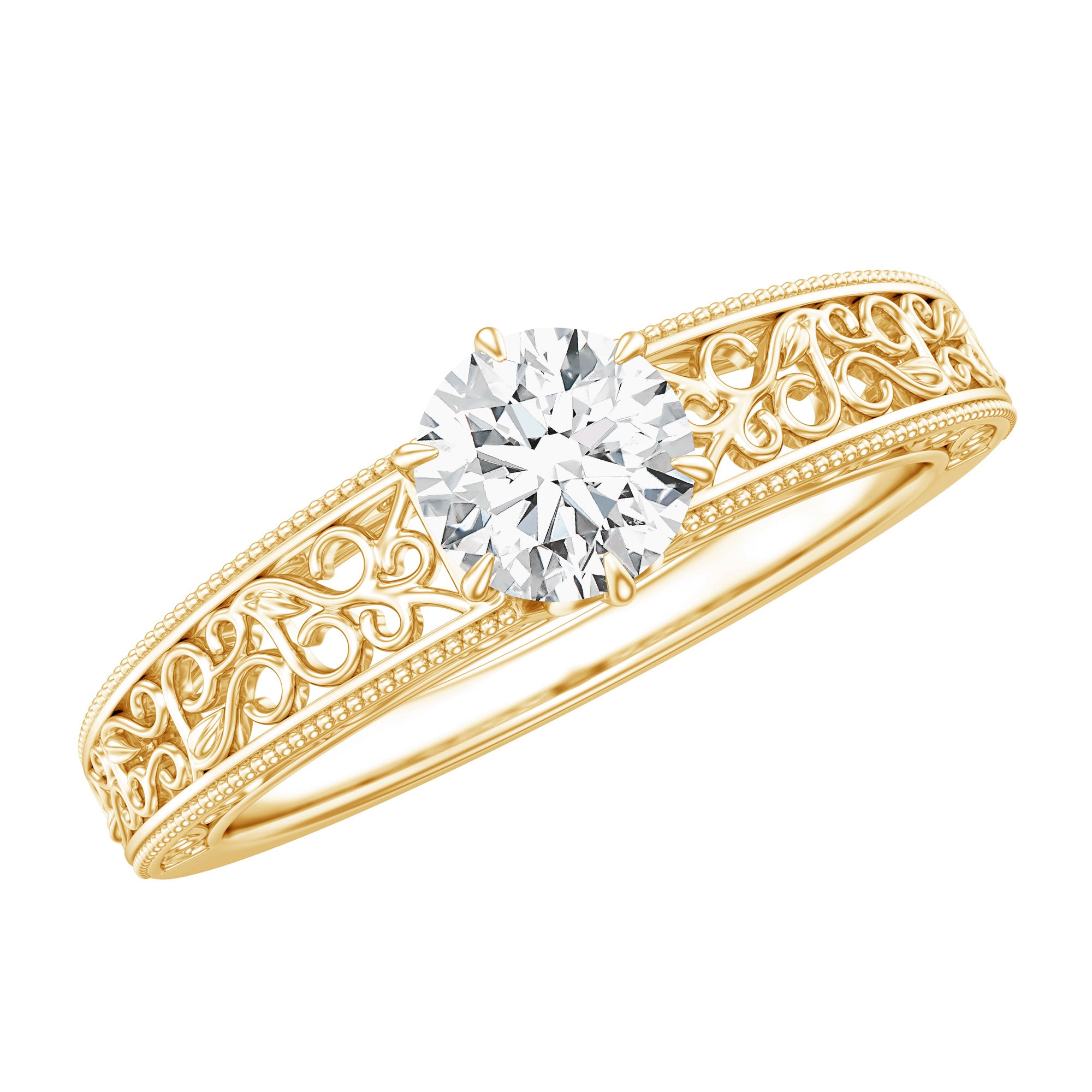 Round Cut Solitaire Moissanite Vintage Looking Engagement Ring D-VS1 - Rosec Jewels