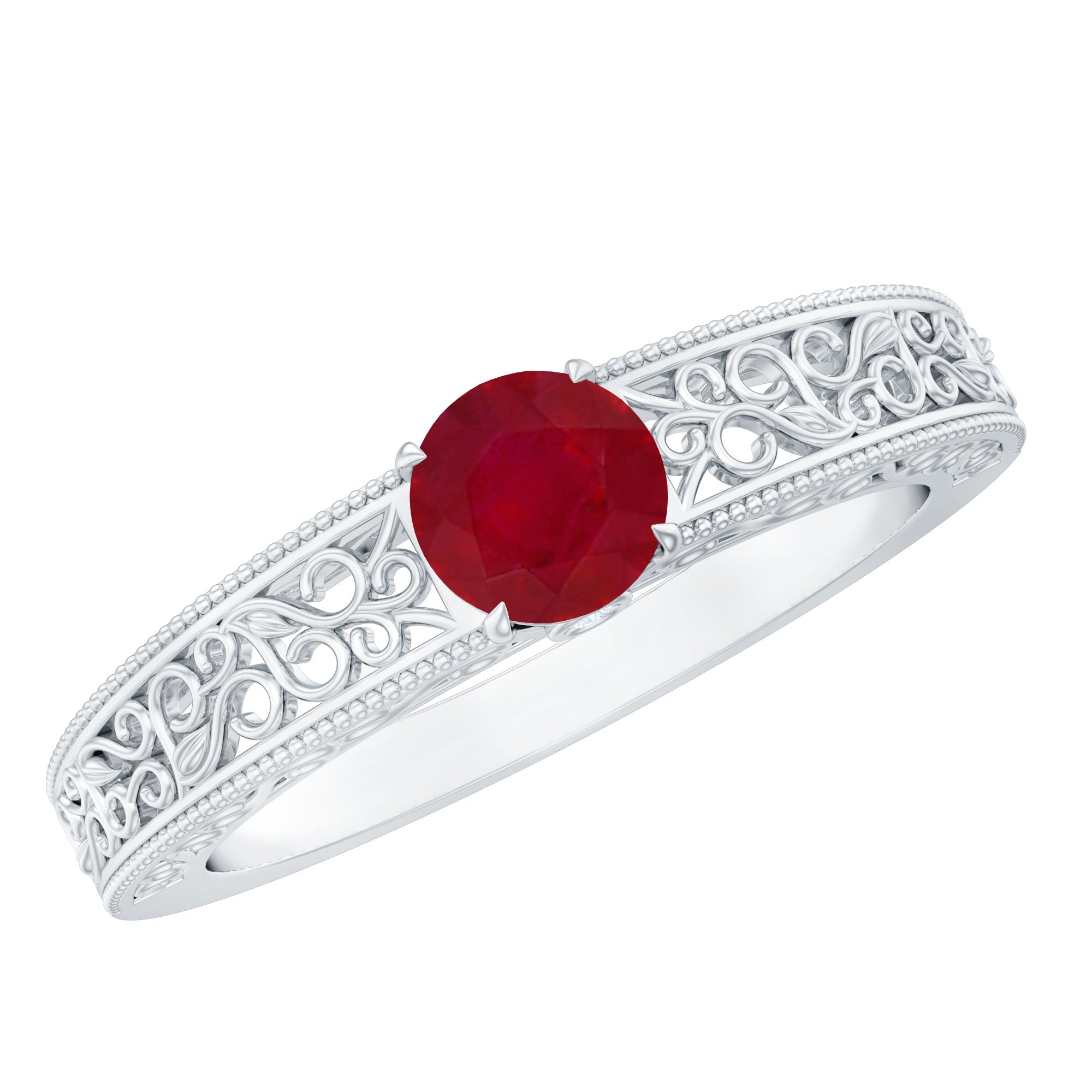 Vintage Ruby Solitaire Engagement Ring with Surprise Diamond