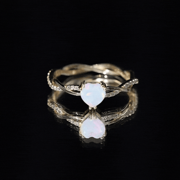 Natural Ethiopian Opal Diamond Heart Promise Engagement Ring AAA - Rosec Jewels