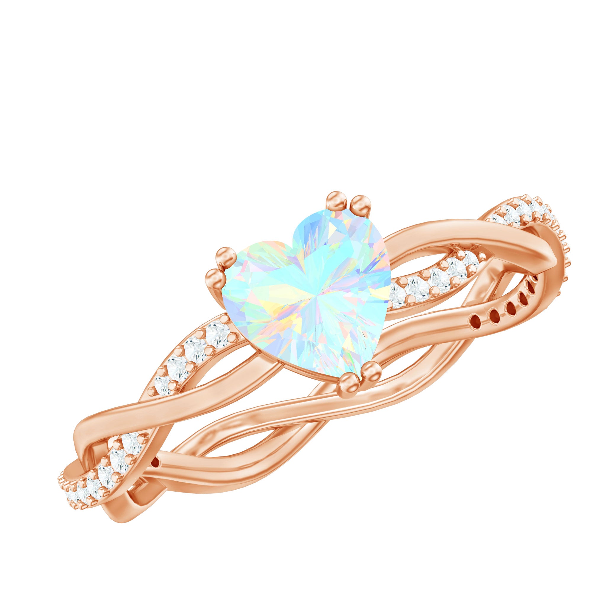 Natural Ethiopian Opal Diamond Heart Promise Engagement Ring AAA - Rosec Jewels