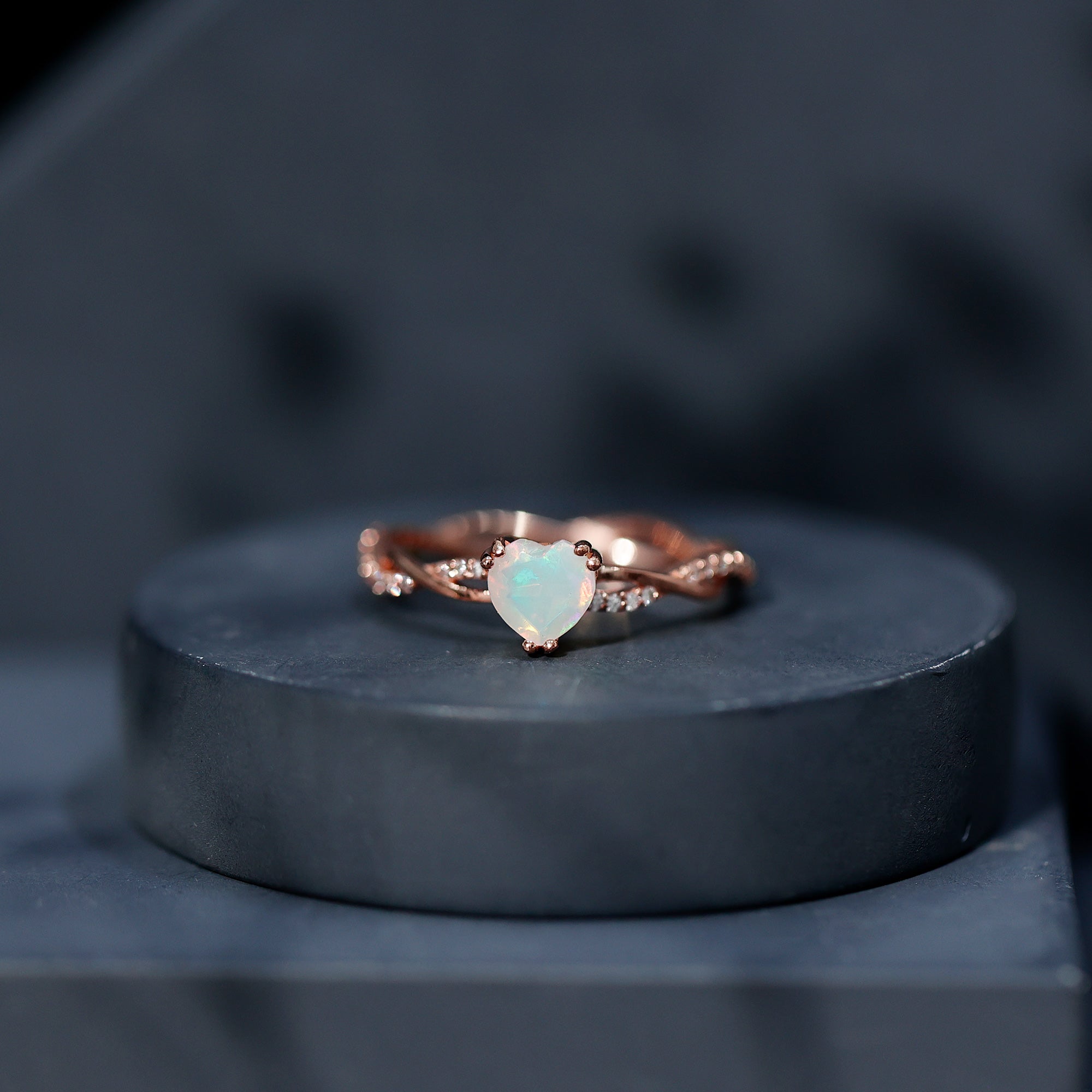 Natural Ethiopian Opal Diamond Heart Promise Engagement Ring AAA - Rosec Jewels