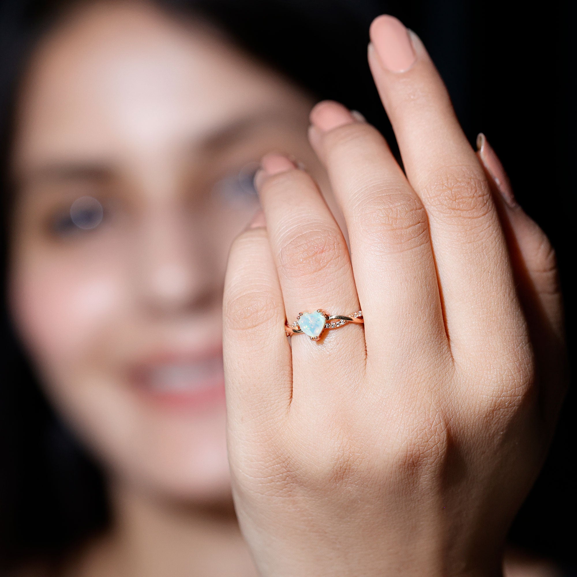 Natural Ethiopian Opal Diamond Heart Promise Engagement Ring AAA - Rosec Jewels