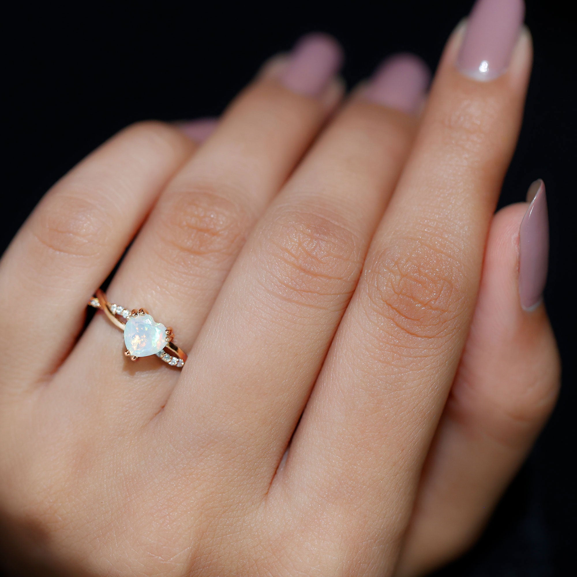 Natural Ethiopian Opal Diamond Heart Promise Engagement Ring AAA - Rosec Jewels