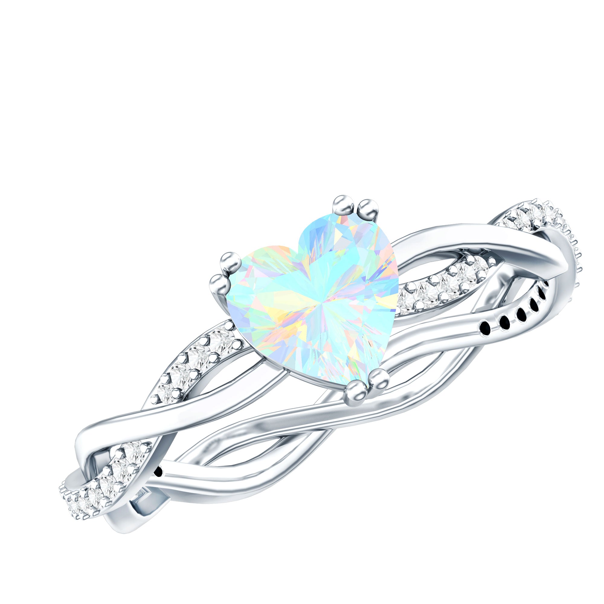 Natural Ethiopian Opal Diamond Heart Promise Engagement Ring AAA - Rosec Jewels