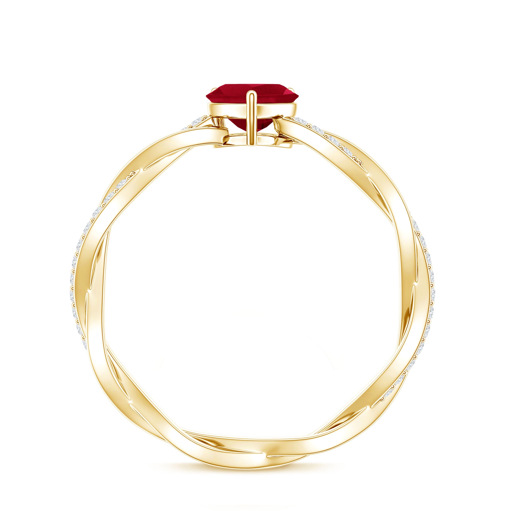 Natural 0.6 Carat Ruby Heart Engagement Ring with Diamond Braided Shank AAA - Rosec Jewels