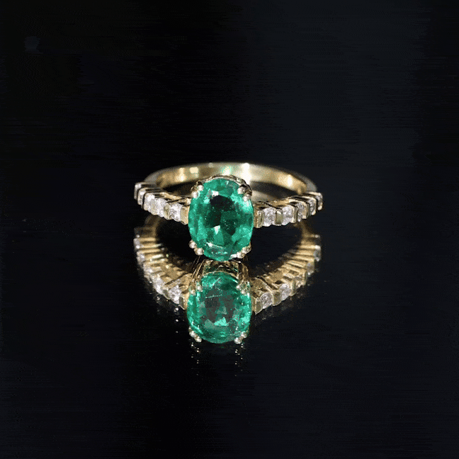 3 Carat Oval Cut Lab Created Emerald Solitaire Engagement Ring with Diamond AAAA - Rosec Jewels