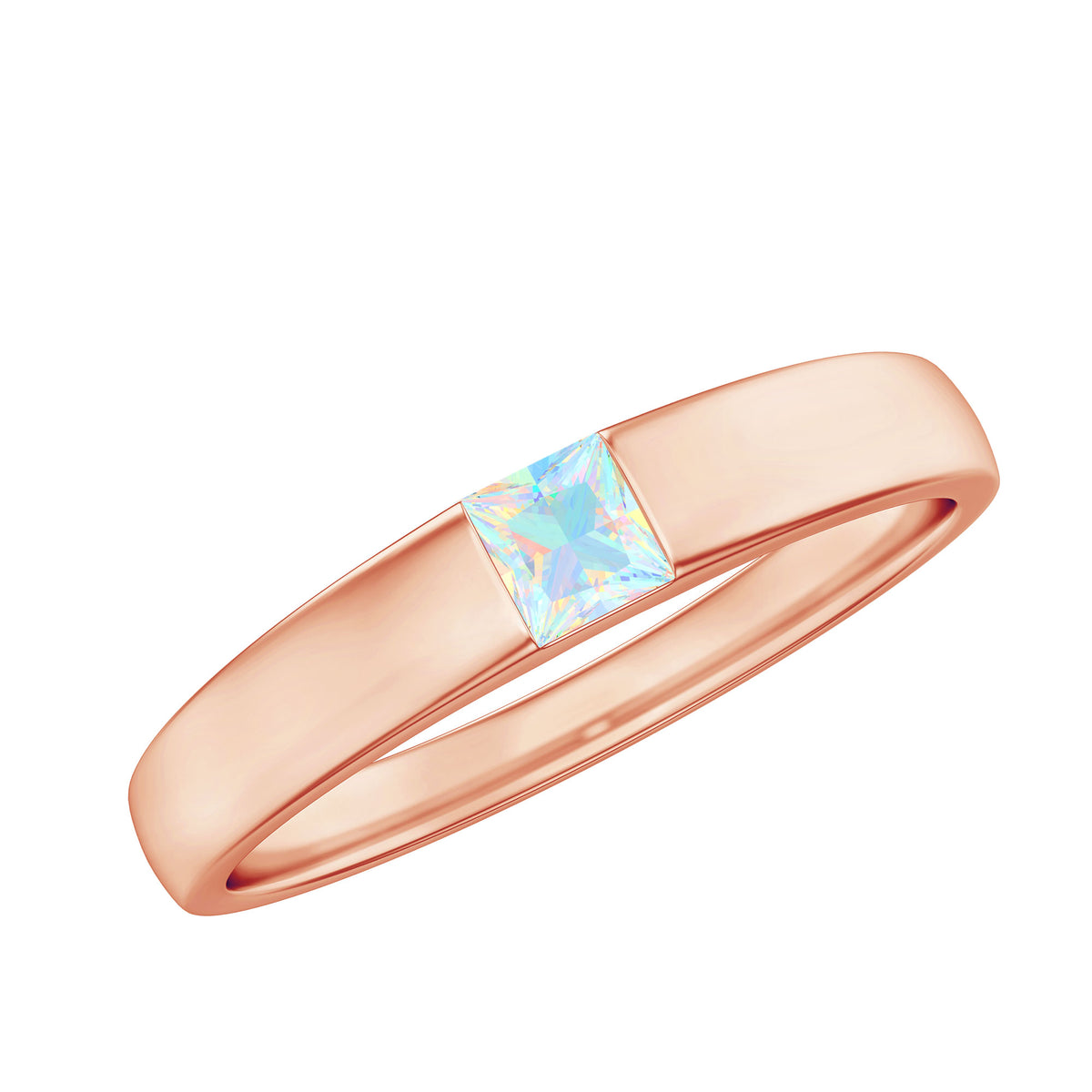 Certified Real Ethiopian Rainbow Opal Princess Cut Engagement Ring AAA - Rosec Jewels