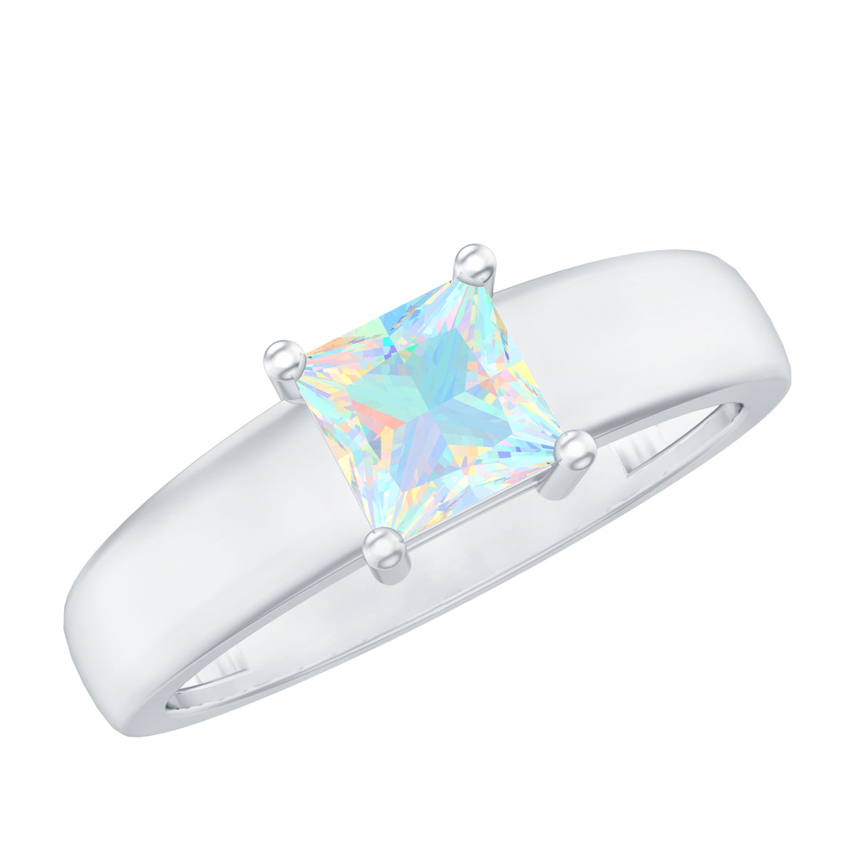Certified Real Ethiopian Rainbow Opal Princess Cut Engagement Ring AAA - Rosec Jewels