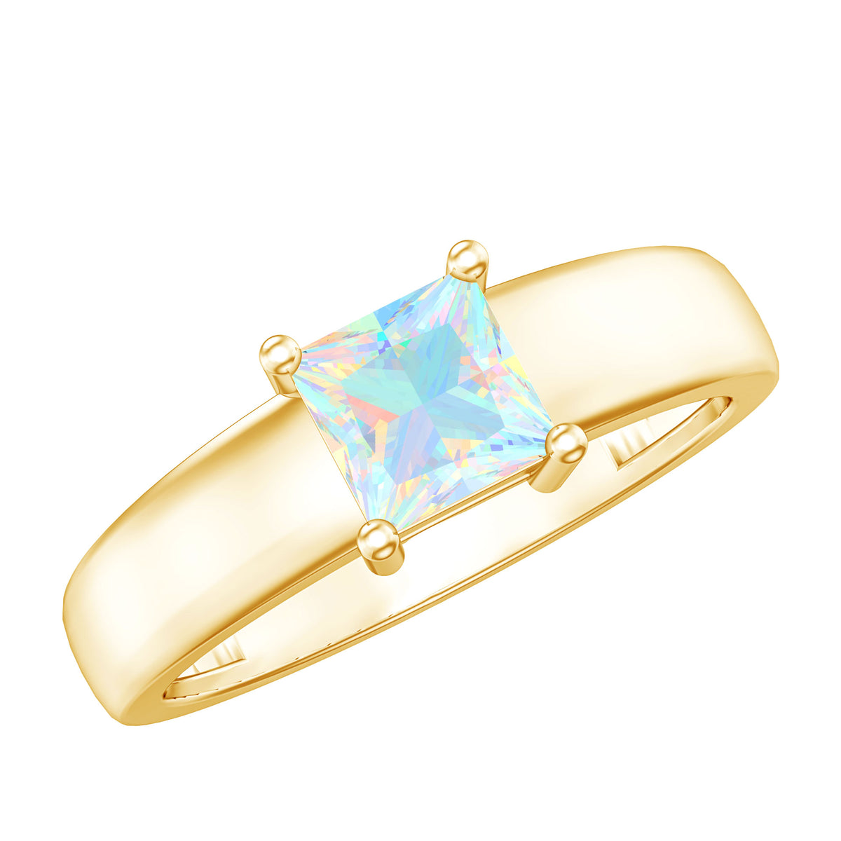 Certified Real Ethiopian Rainbow Opal Princess Cut Engagement Ring AAA - Rosec Jewels