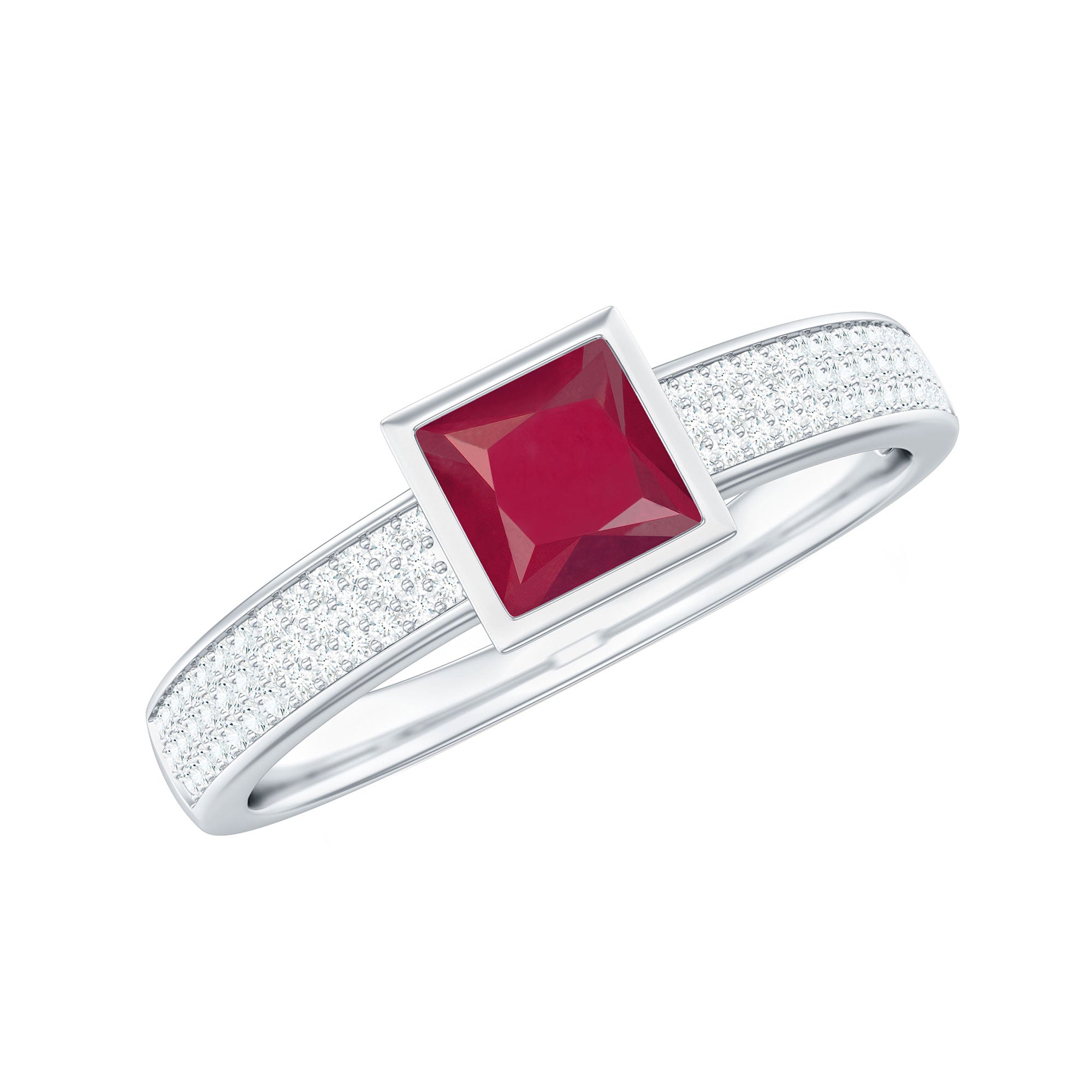 1 CT Princess Cut Ruby Engagement Ring with Diamond