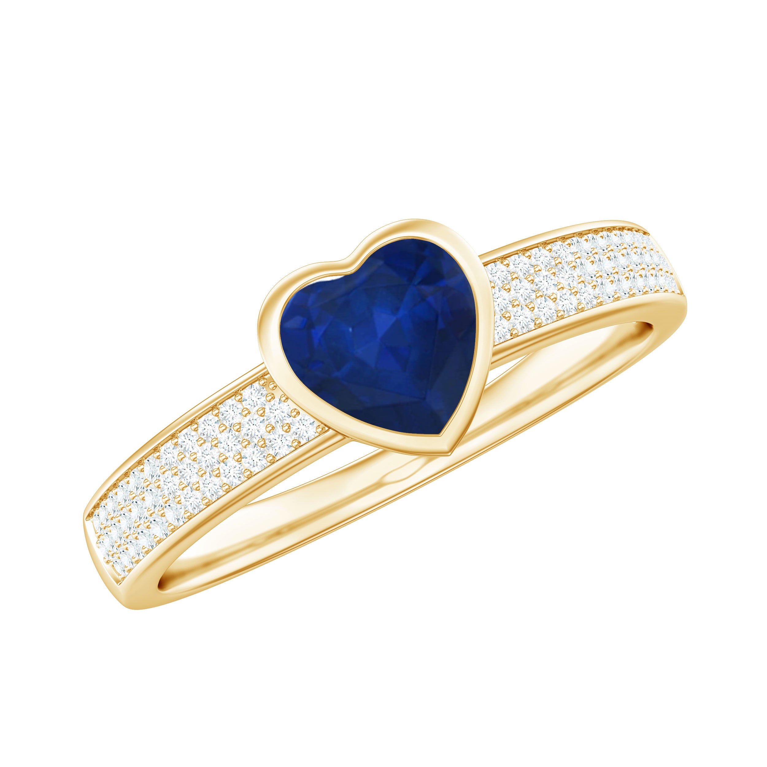 Rosec Jewels-1 CT Blue Sapphire Heart Solitaire Engagement Ring with Pave Diamond