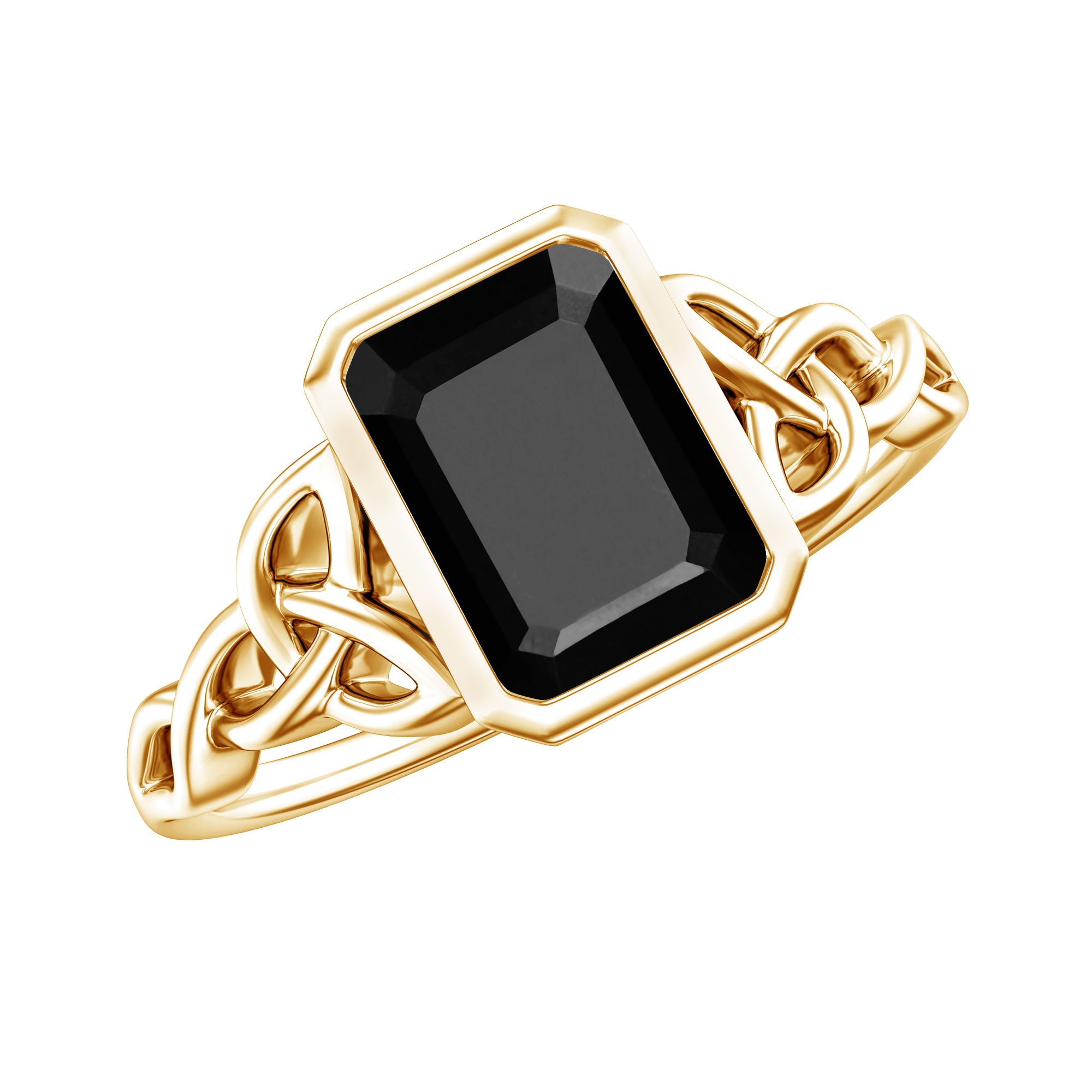 Emerald Cut Black Onyx Bezel Set Engagement Ring with Surprise Diamond AAA - Rosec Jewels