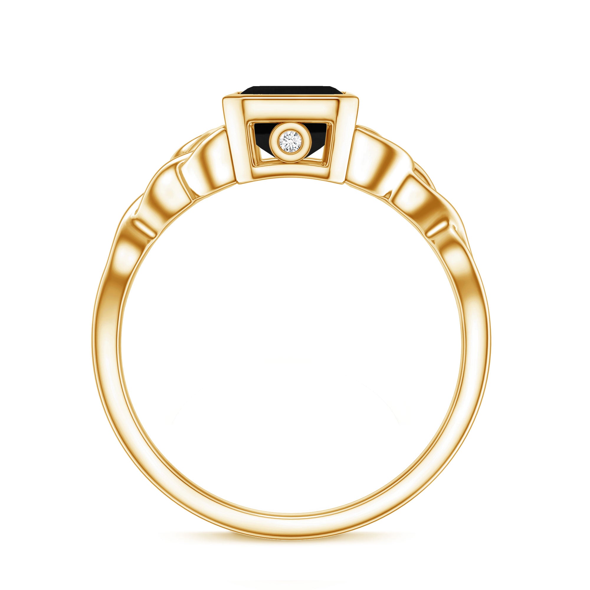 Emerald Cut Black Onyx Bezel Set Engagement Ring with Surprise Diamond AAA - Rosec Jewels