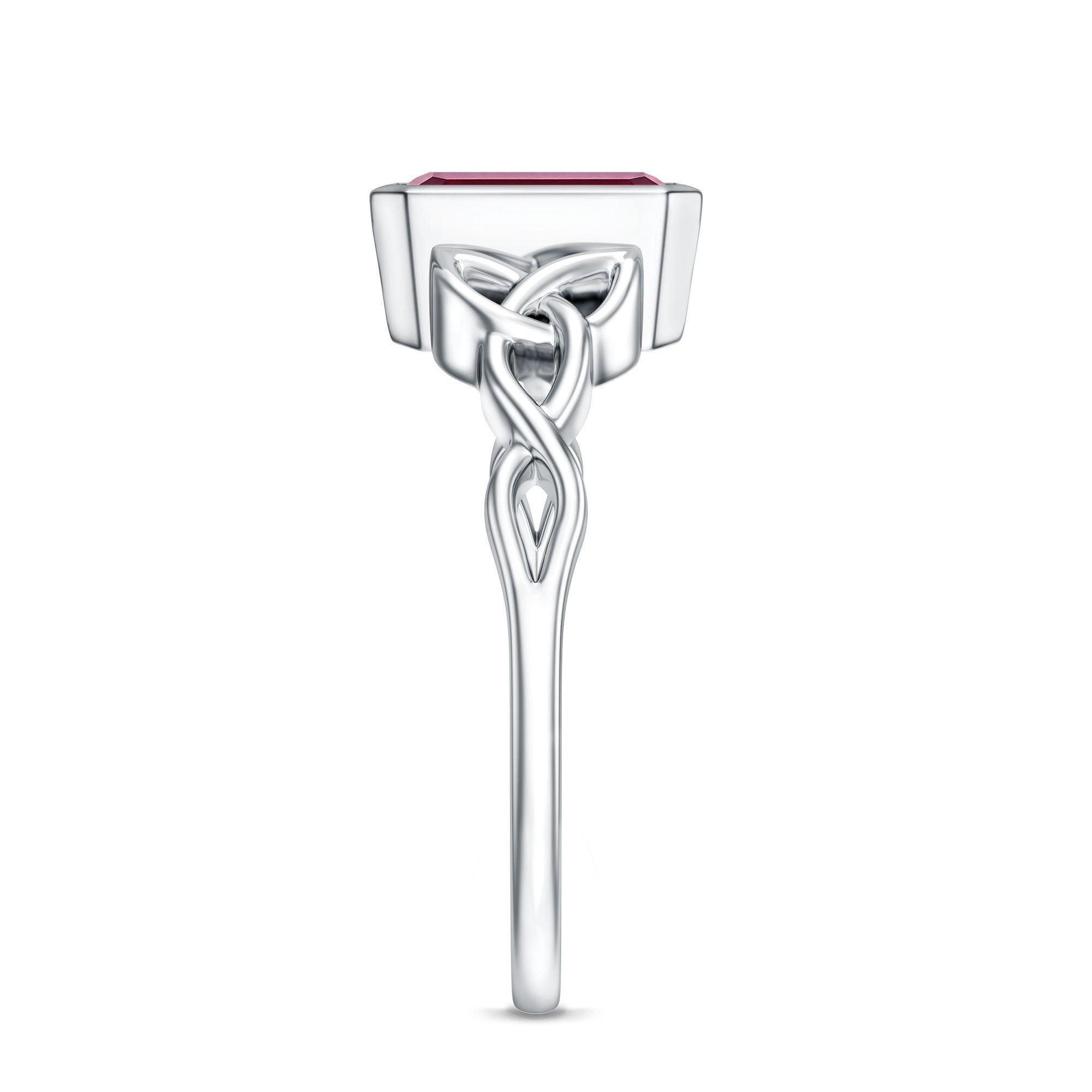 Bezel Set Emerald Cut Lab Created Ruby Celtic Engagement Ring AAAA - Rosec Jewels
