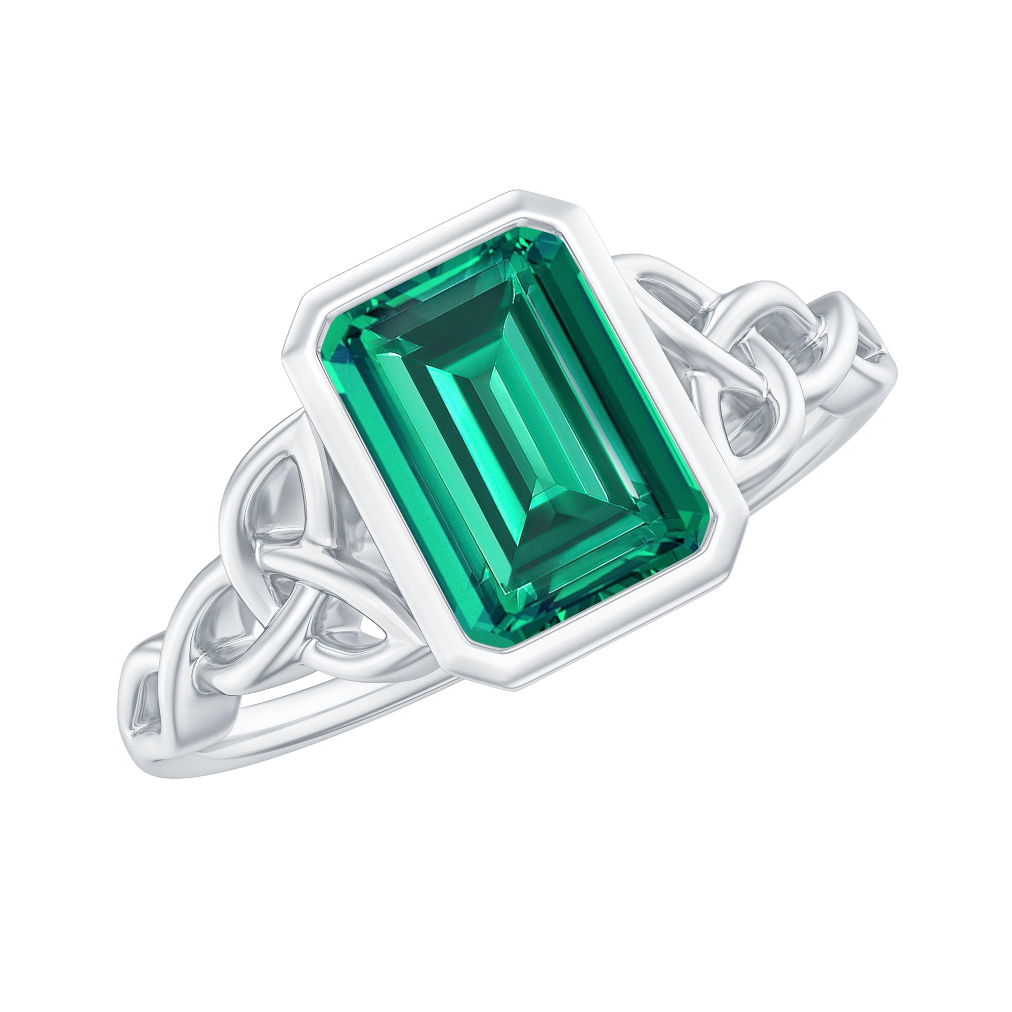 Certified Lab Grown Emerald Cut Emerald Engagement Ring with Celtic Knot