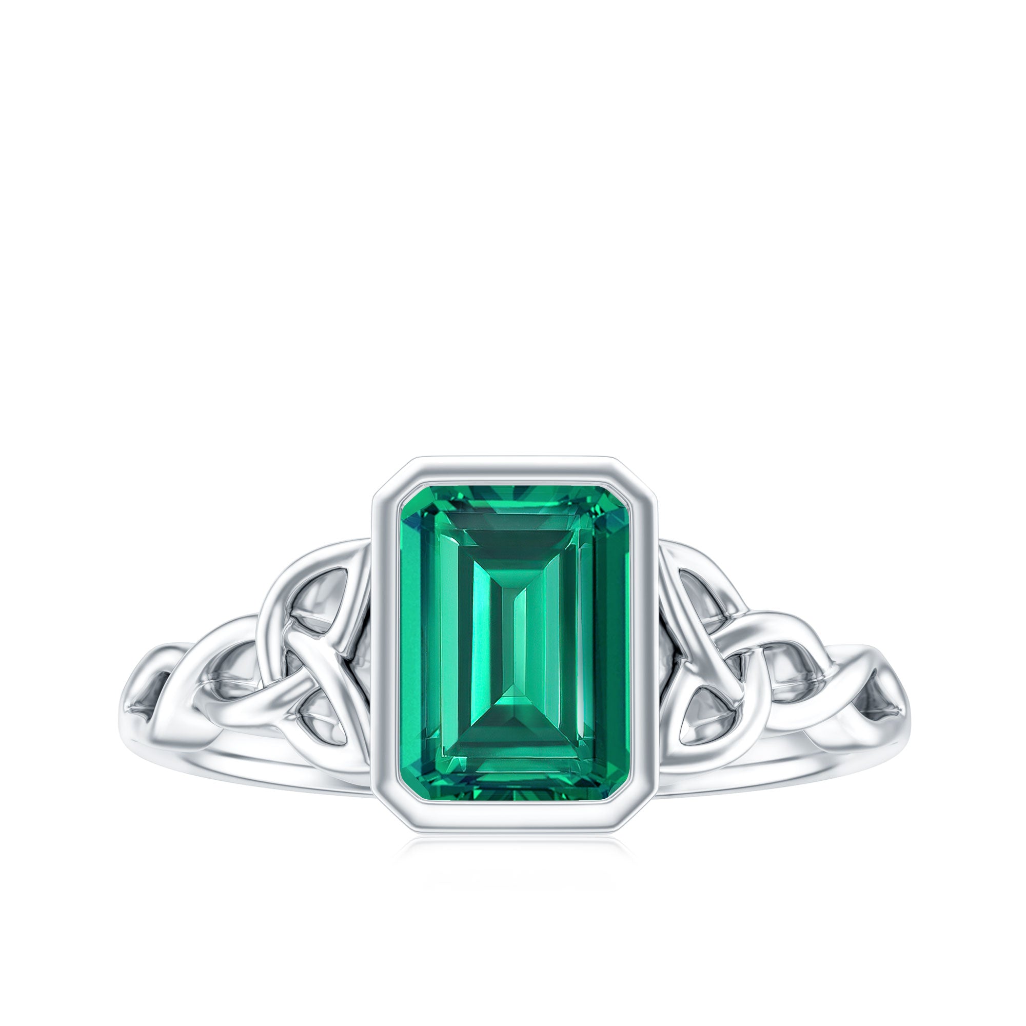 Certified Lab Grown Emerald Cut Emerald Engagement Ring with Celtic Knot AAAA - Rosec Jewels