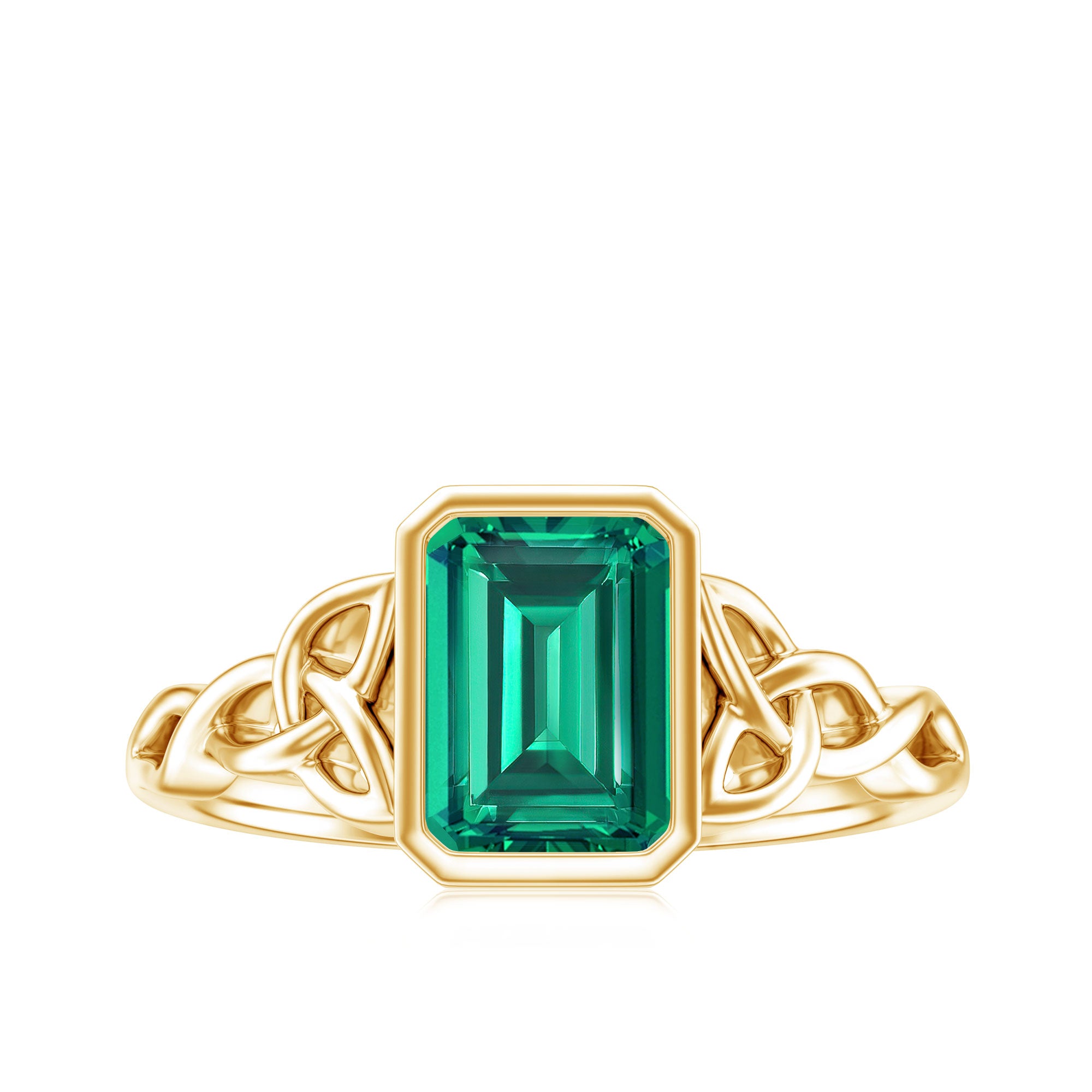 Certified Lab Grown Emerald Cut Emerald Engagement Ring with Celtic Knot AAAA - Rosec Jewels