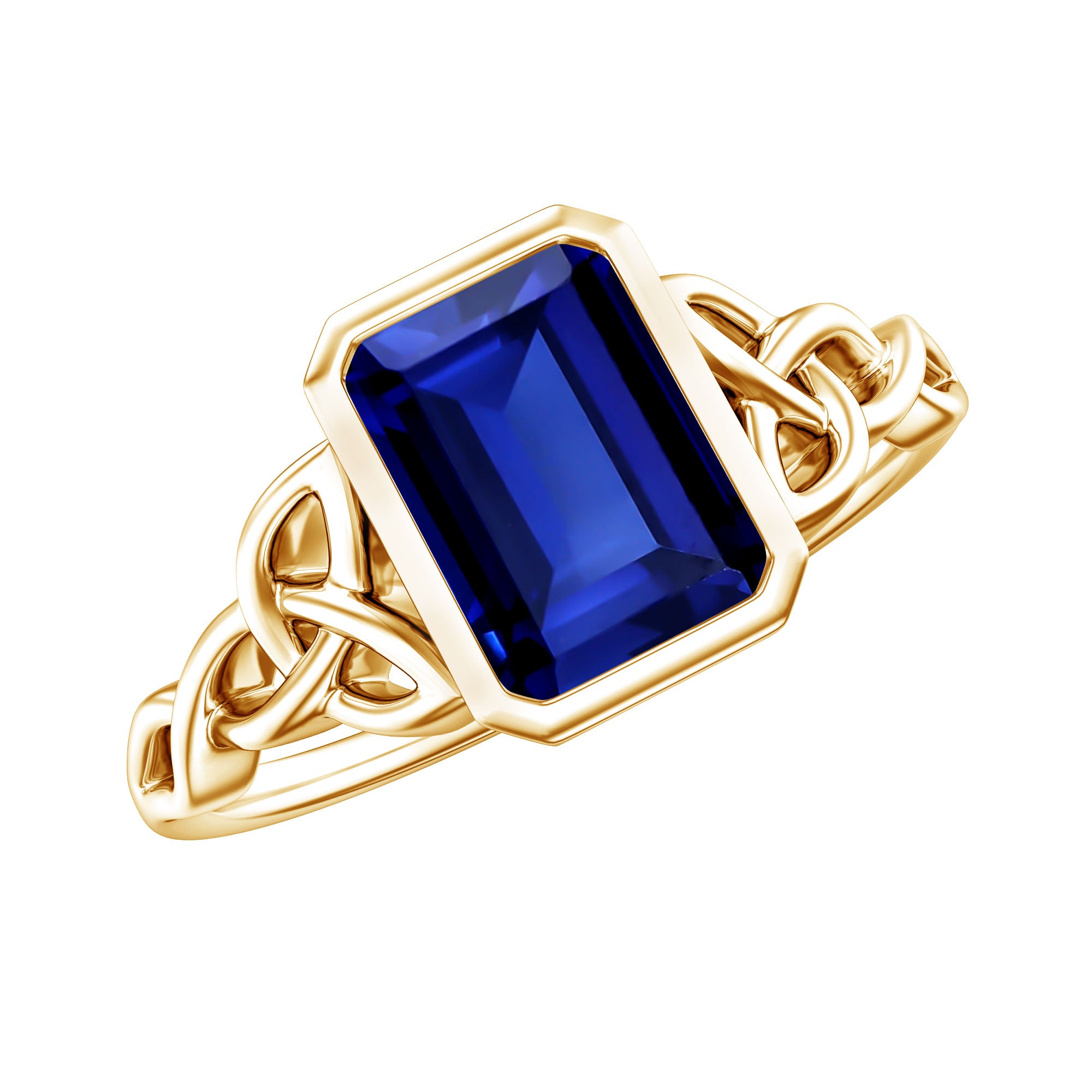 Solitaire Created Blue Sapphire Celtic Engagement Ring AAAA - Rosec Jewels