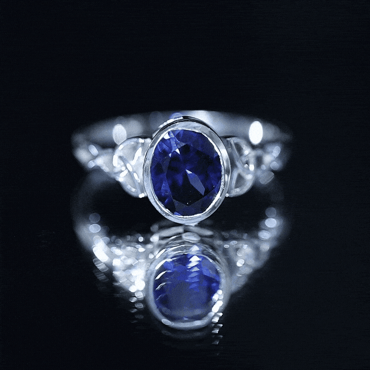 Certified 4 Carat Oval Lab Grown Blue Sapphire Bezel Set Engagement Ring AAAA - Rosec Jewels