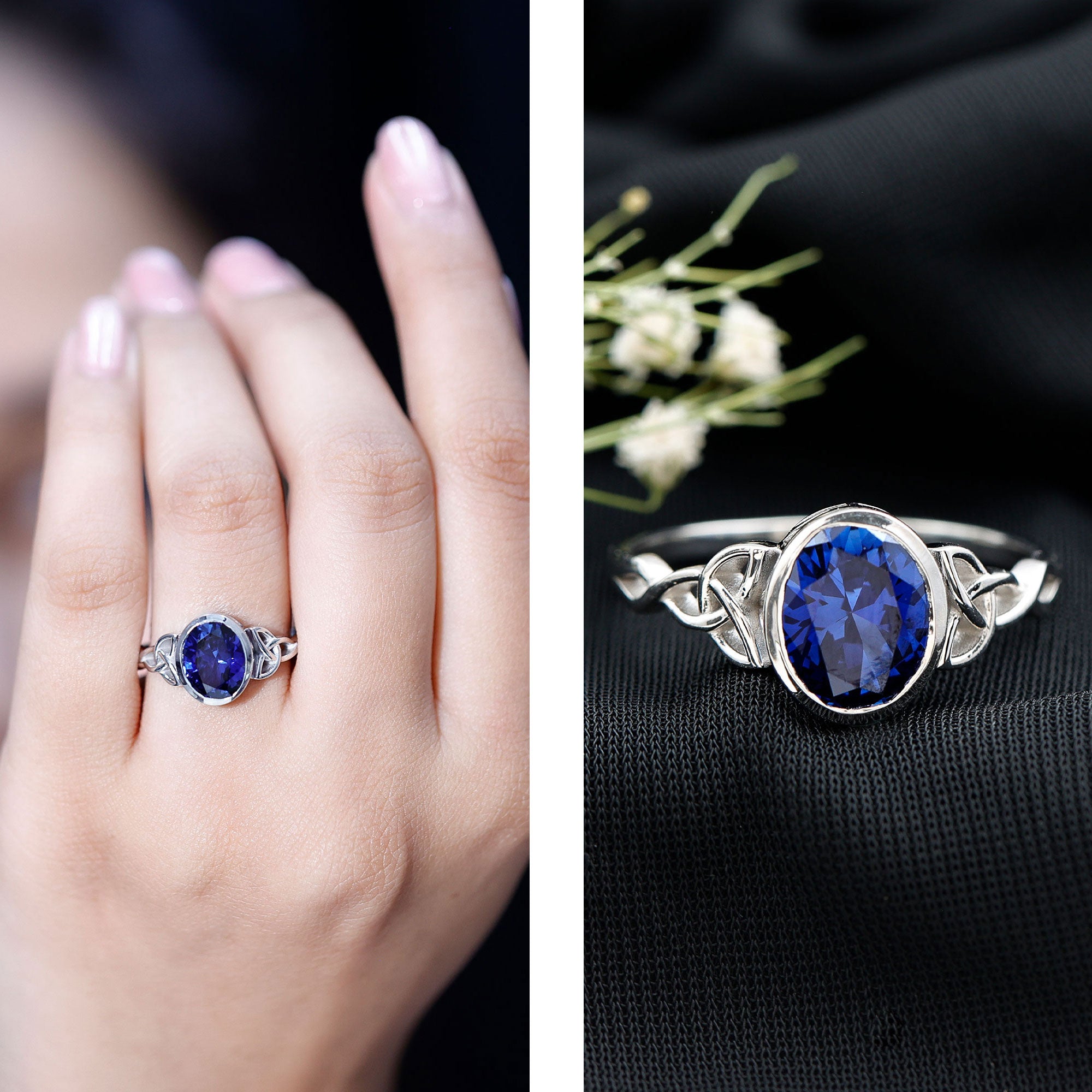 Certified 4 Carat Oval Lab Grown Blue Sapphire Bezel Set Engagement Ring AAAA - Rosec Jewels