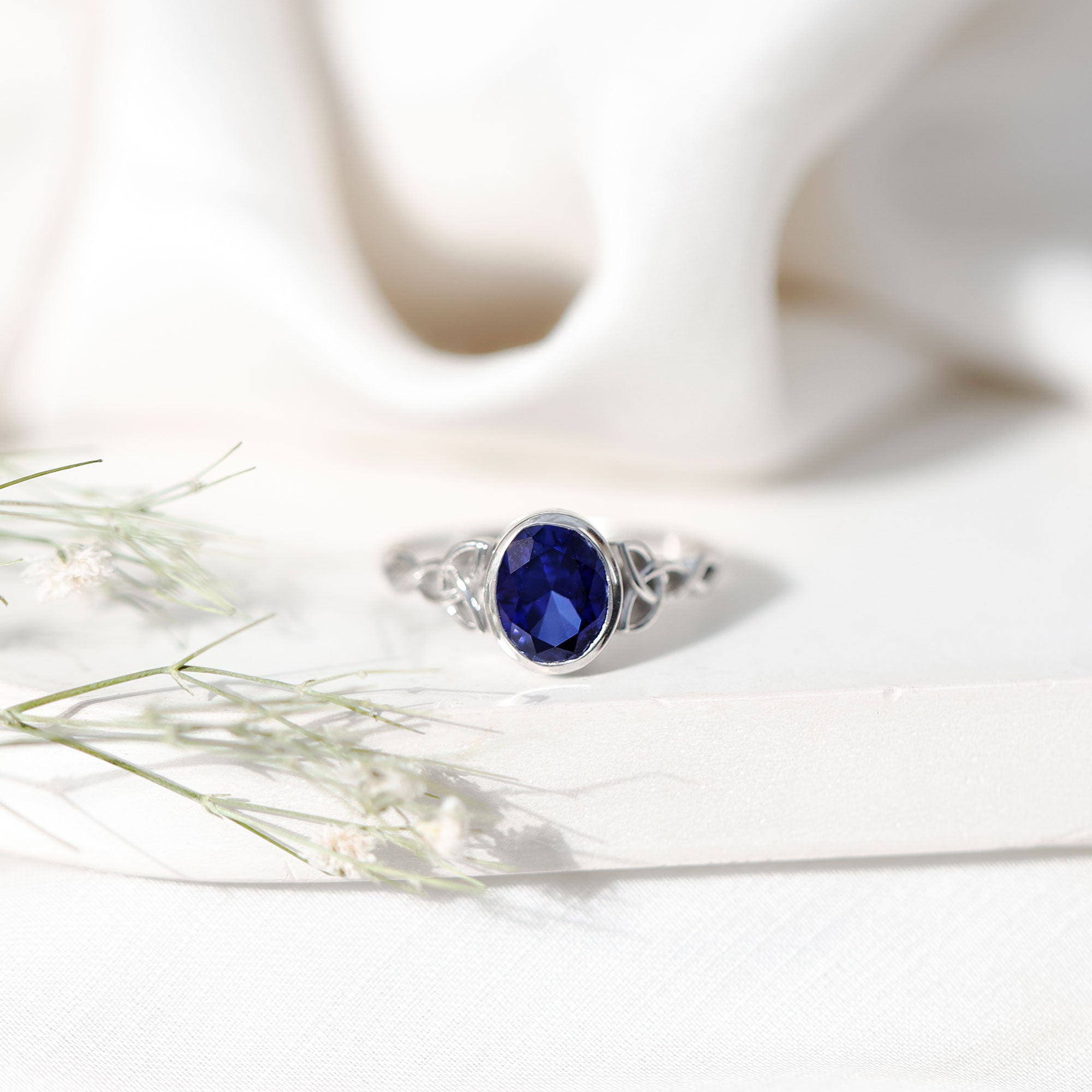 Certified 4 Carat Oval Lab Grown Blue Sapphire Bezel Set Engagement Ring AAAA - Rosec Jewels