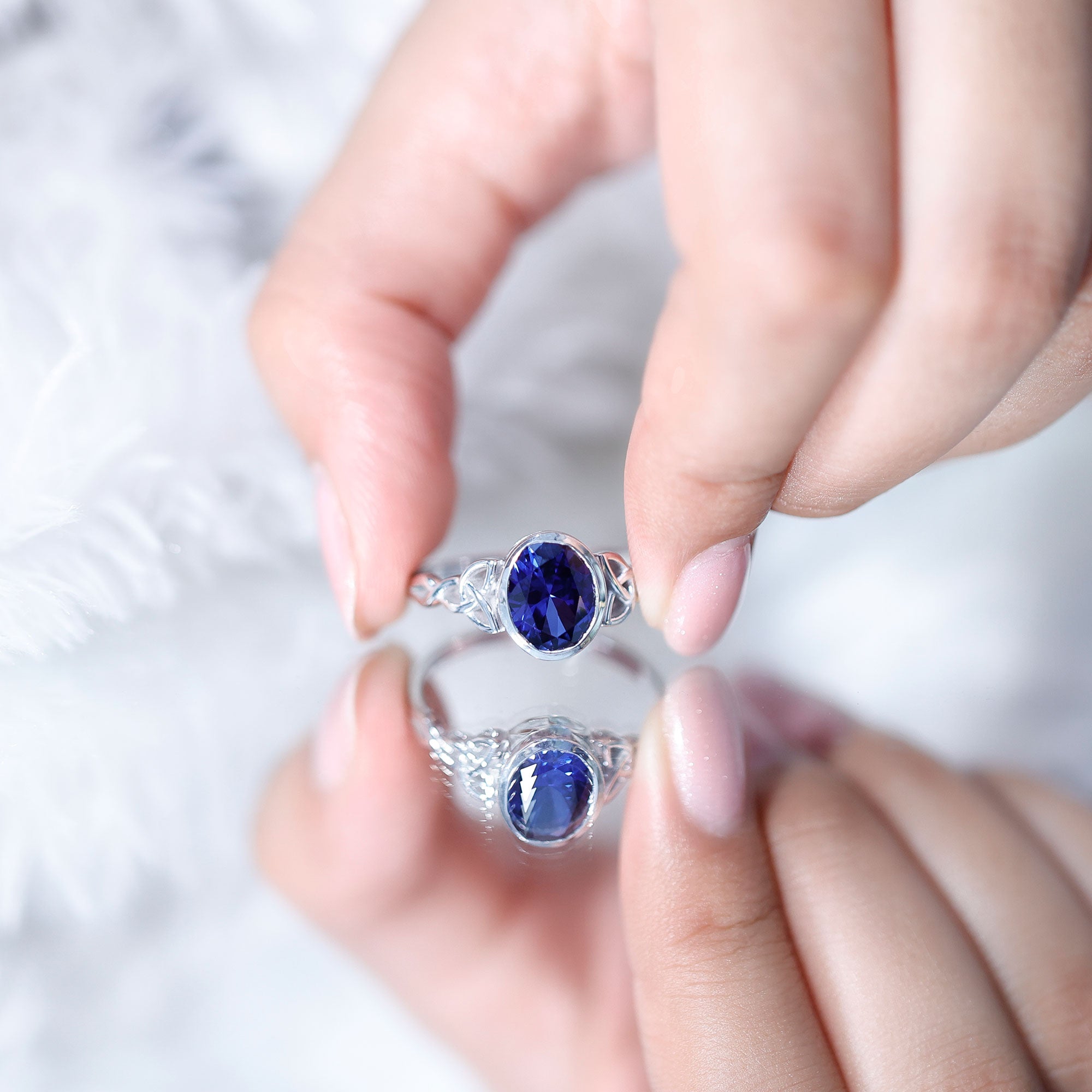 Certified 4 Carat Oval Lab Grown Blue Sapphire Bezel Set Engagement Ring AAAA - Rosec Jewels