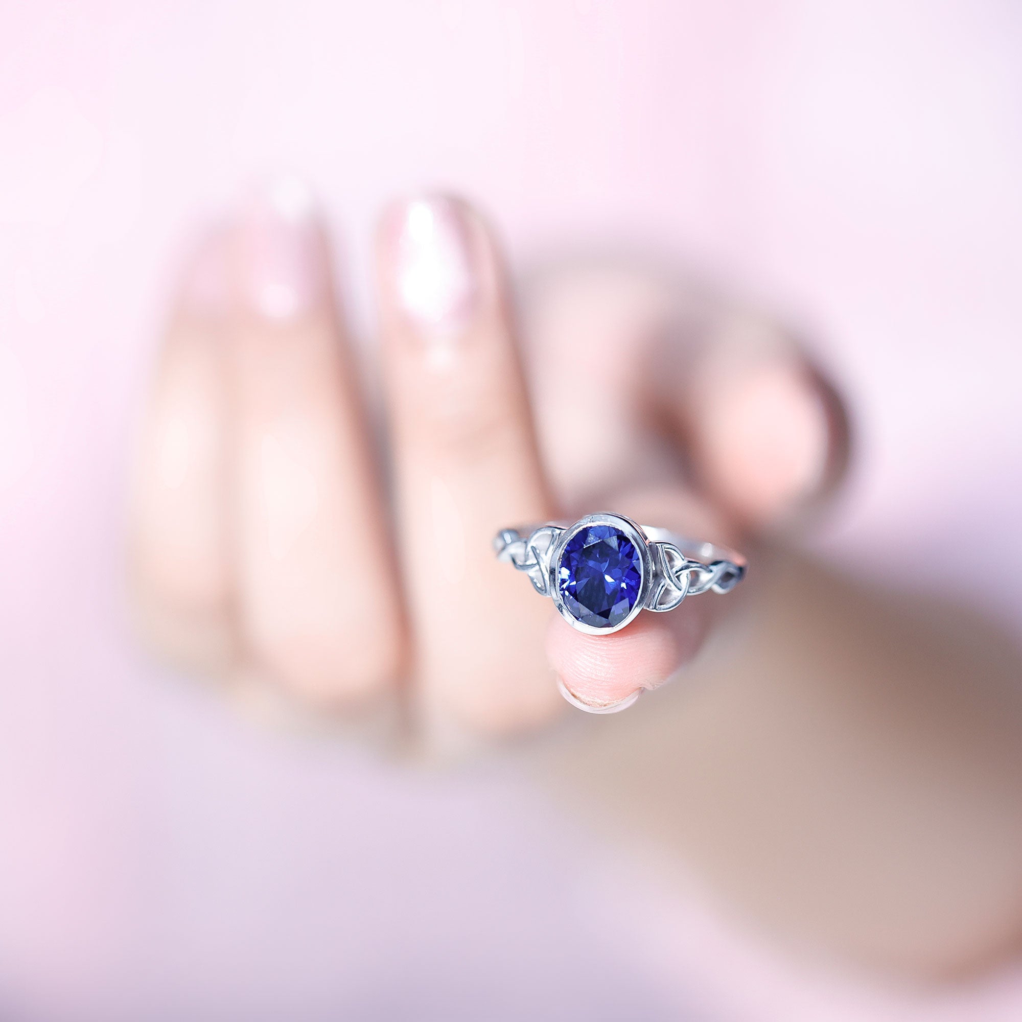 Certified 4 Carat Oval Lab Grown Blue Sapphire Bezel Set Engagement Ring AAAA - Rosec Jewels