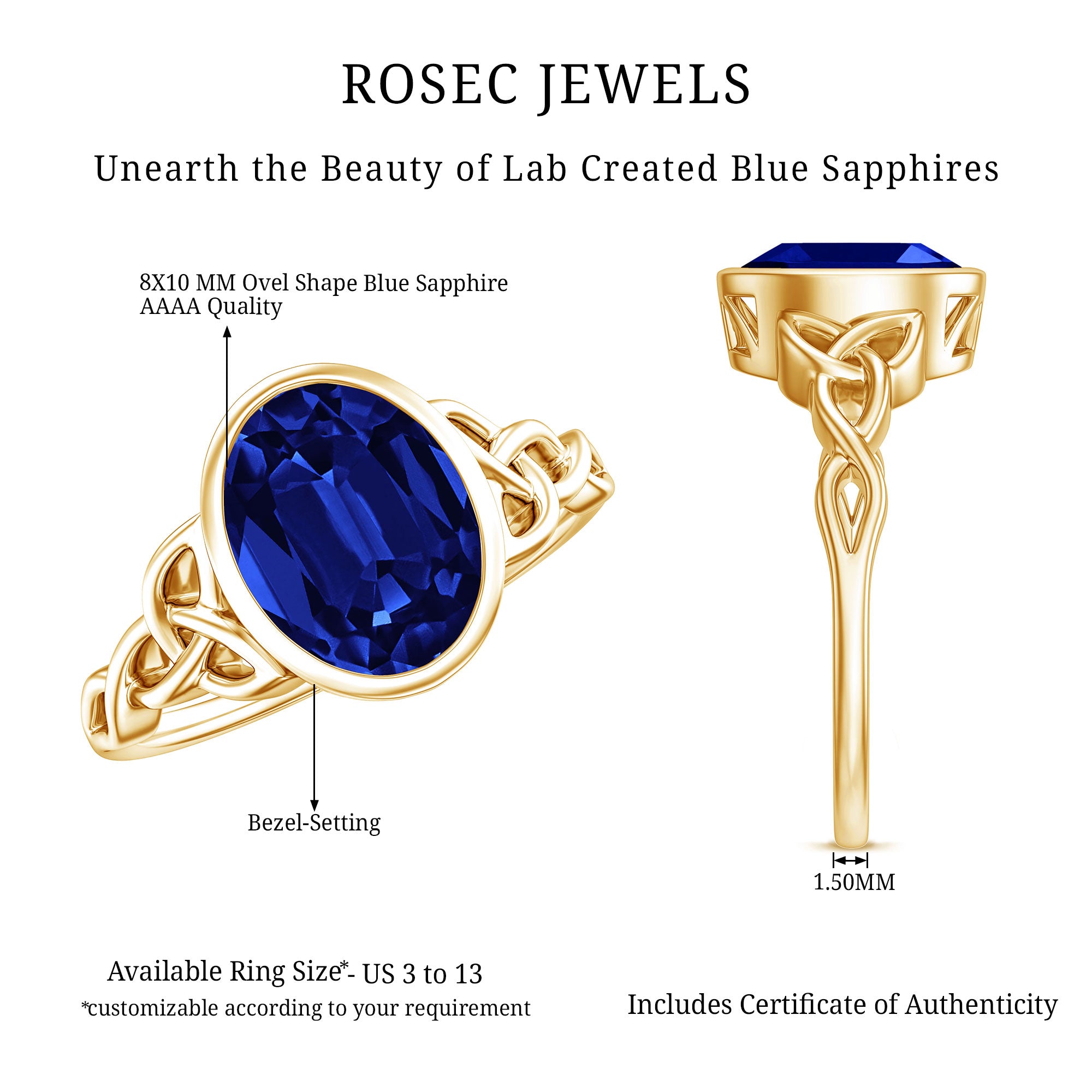 Certified 4 Carat Oval Lab Grown Blue Sapphire Bezel Set Engagement Ring AAAA - Rosec Jewels