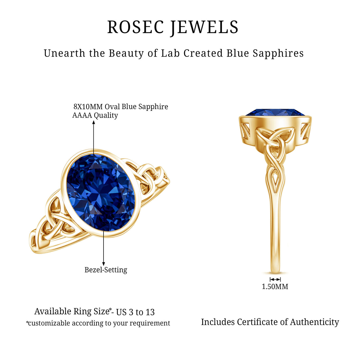 Certified 4 Carat Oval Lab Grown Blue Sapphire Bezel Set Engagement Ring AAAA - Rosec Jewels