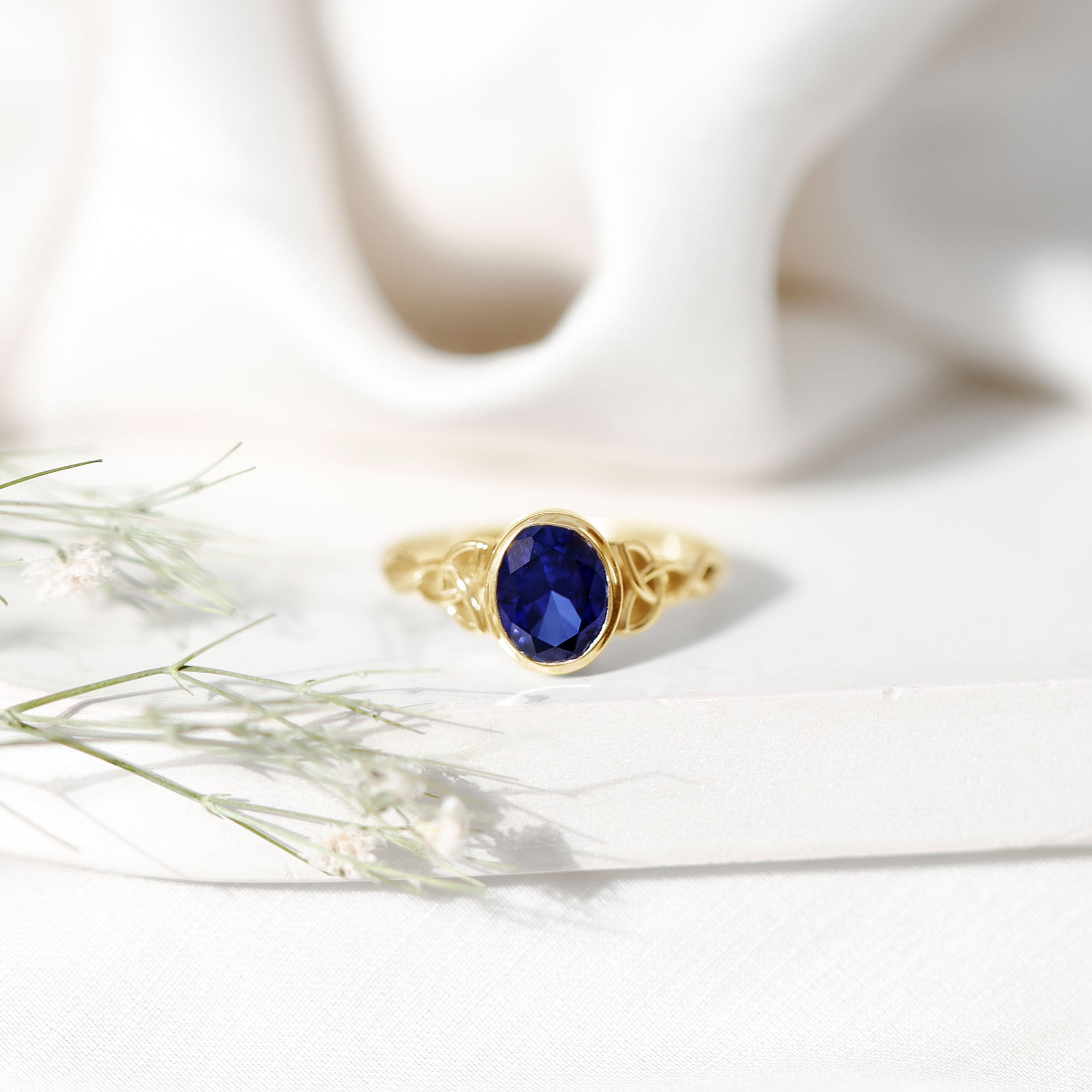 Certified 4 Carat Oval Lab Grown Blue Sapphire Bezel Set Engagement Ring AAAA - Rosec Jewels