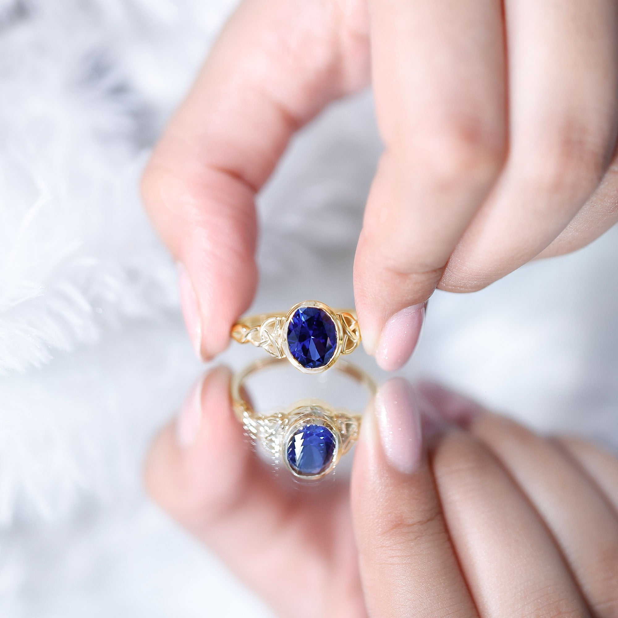Certified 4 Carat Oval Lab Grown Blue Sapphire Bezel Set Engagement Ring AAAA - Rosec Jewels