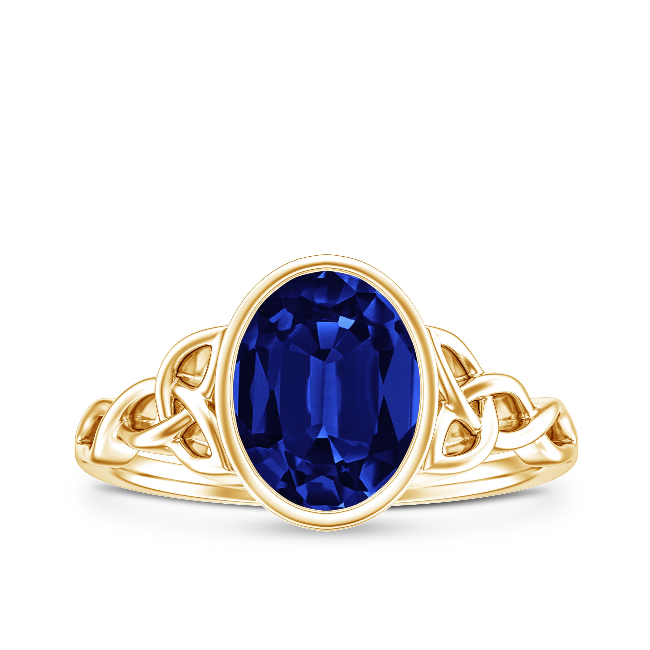 Certified 4 Carat Oval Lab Grown Blue Sapphire Bezel Set Engagement Ring AAAA - Rosec Jewels