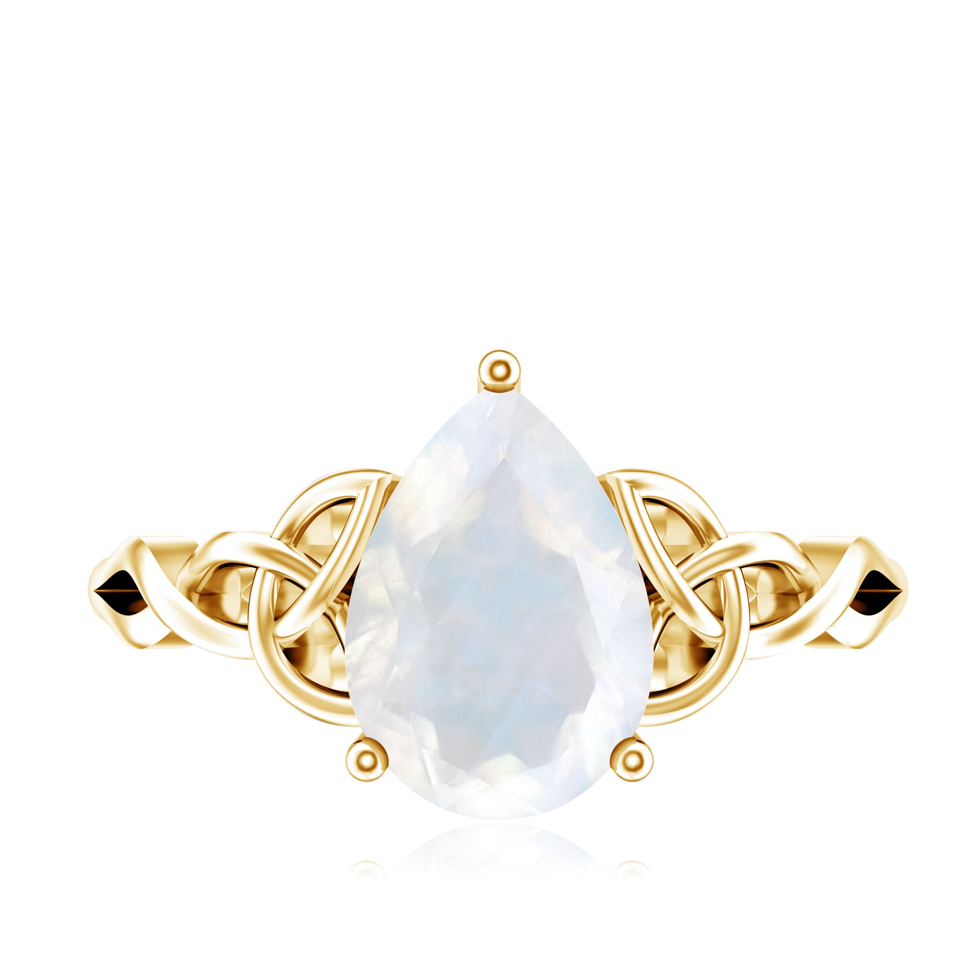 Pear Shaped Moonstone Solitaire Engagement Ring with Celtic Band AAA - Rosec Jewels