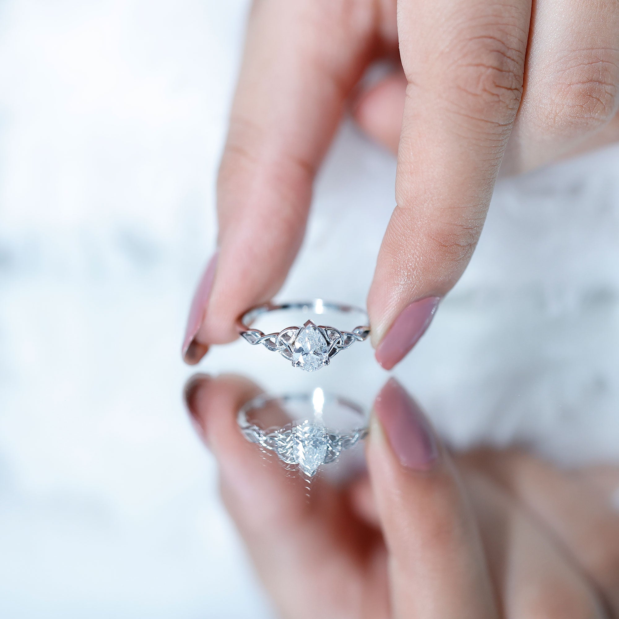 Pear Cut 0.79 Carat Moissanite Celtic Engagement Ring D-VS1 - Rosec Jewels
