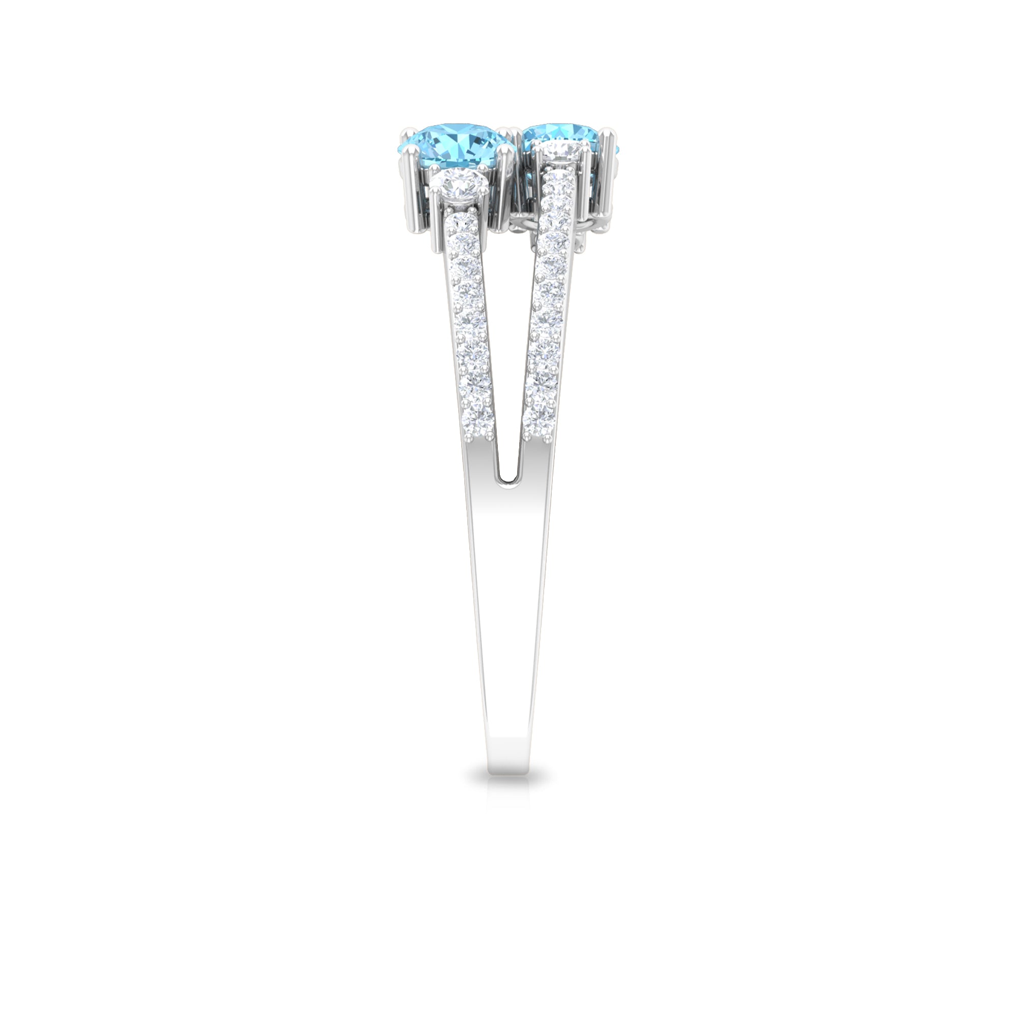 Natural Aquamarine Diamond 2 Stone Promise Ring with Split Shank AAA - Rosec Jewels