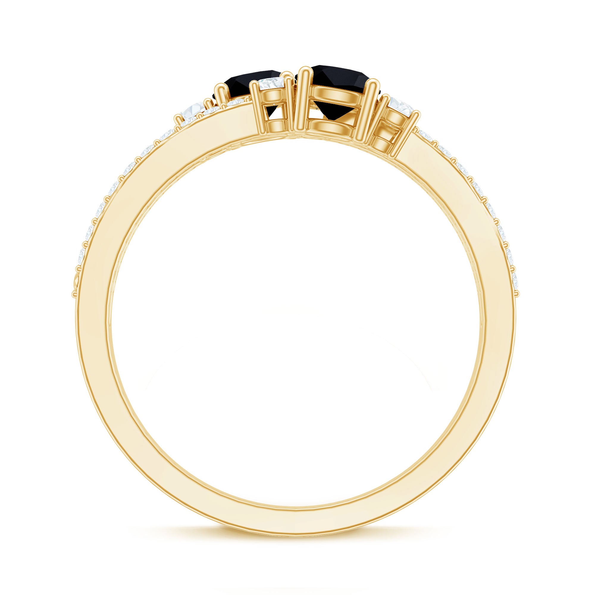 Rosec Jewels-Genuine Black Onyx Two Stone Promise Ring with Diamond