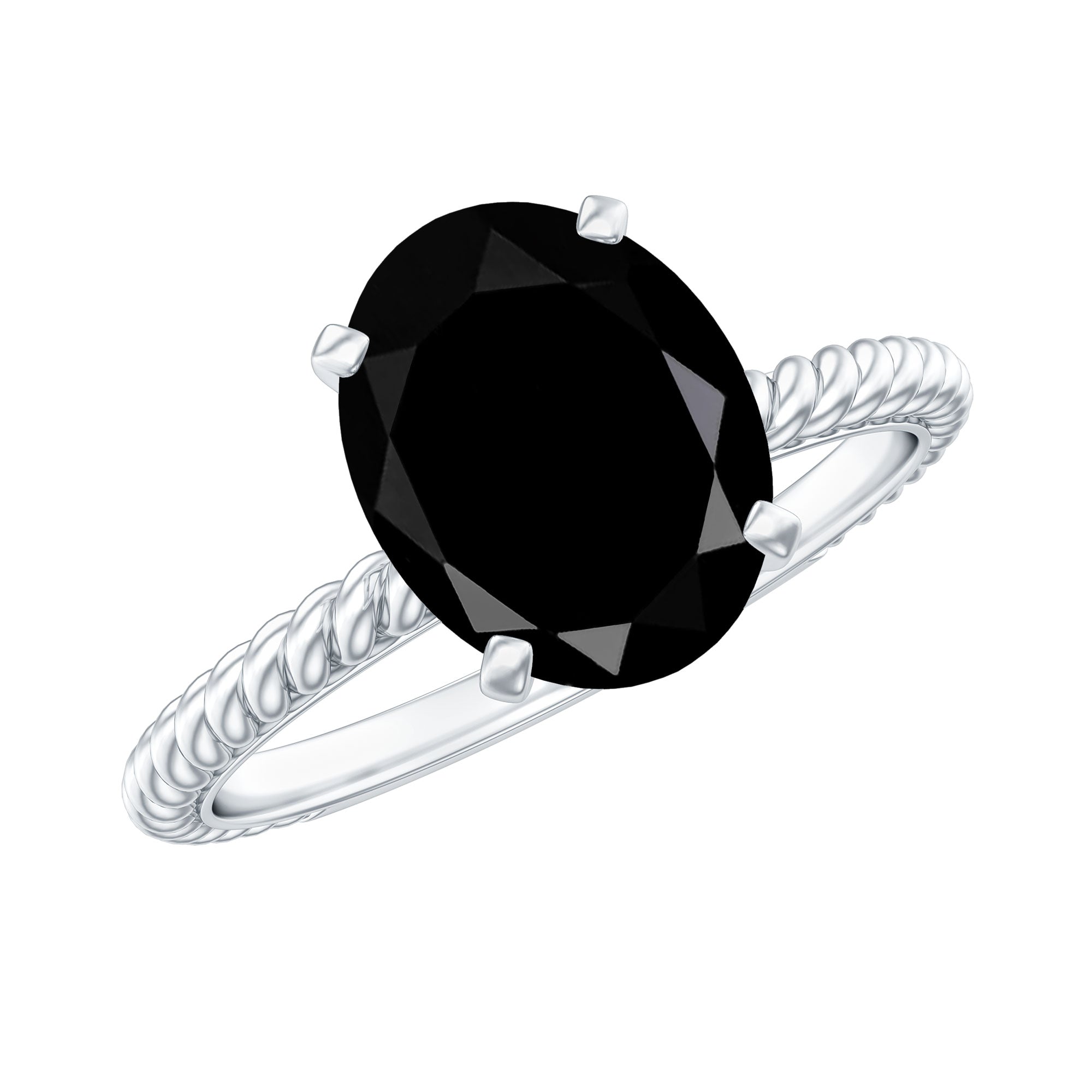 7X9mm Oval Cut Black Onyx Solitaire Engagement Ring with Diamond AAA - Rosec Jewels