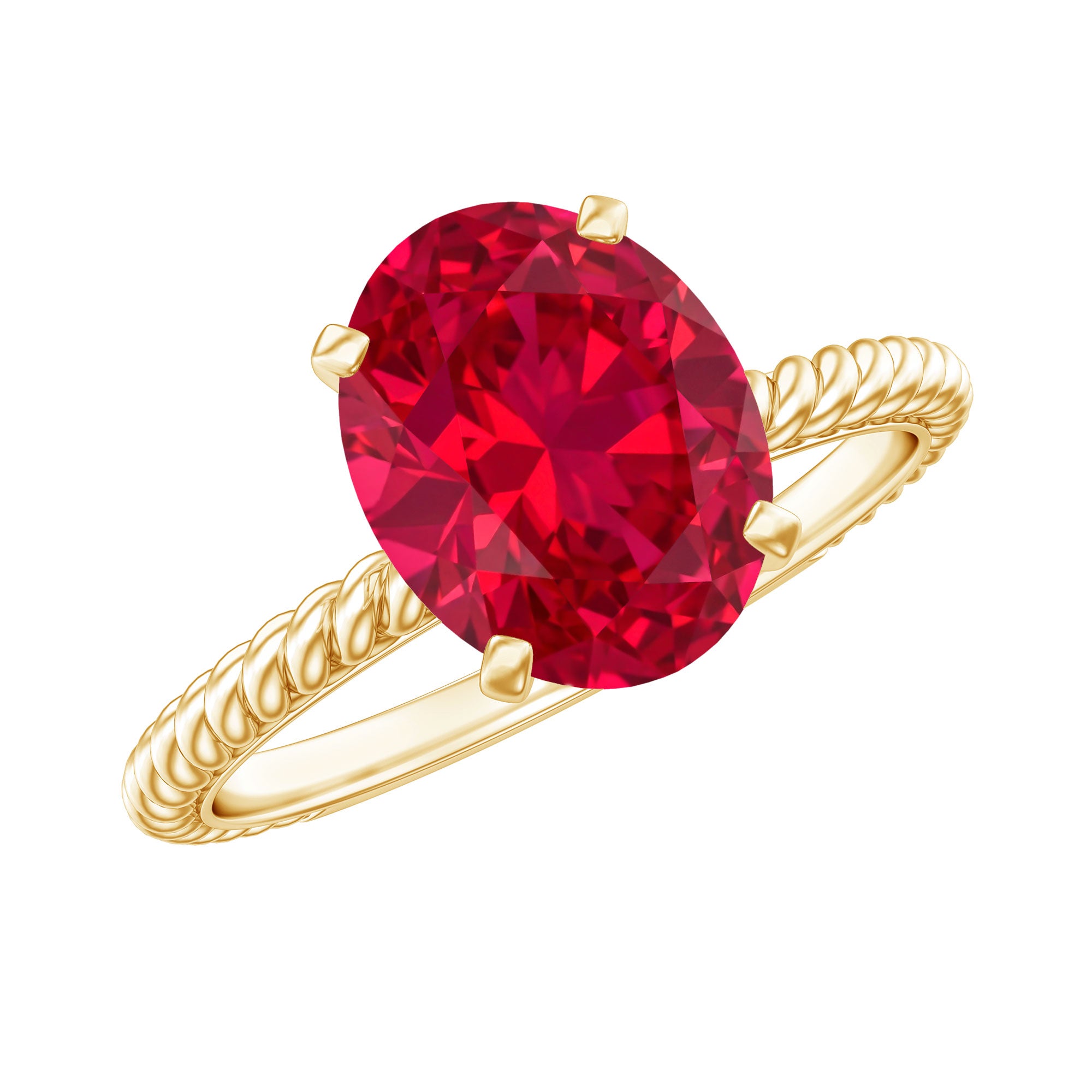 Created Ruby Solitaire Ring with Surprise Diamond and Twisted Rope AAAA - Rosec Jewels