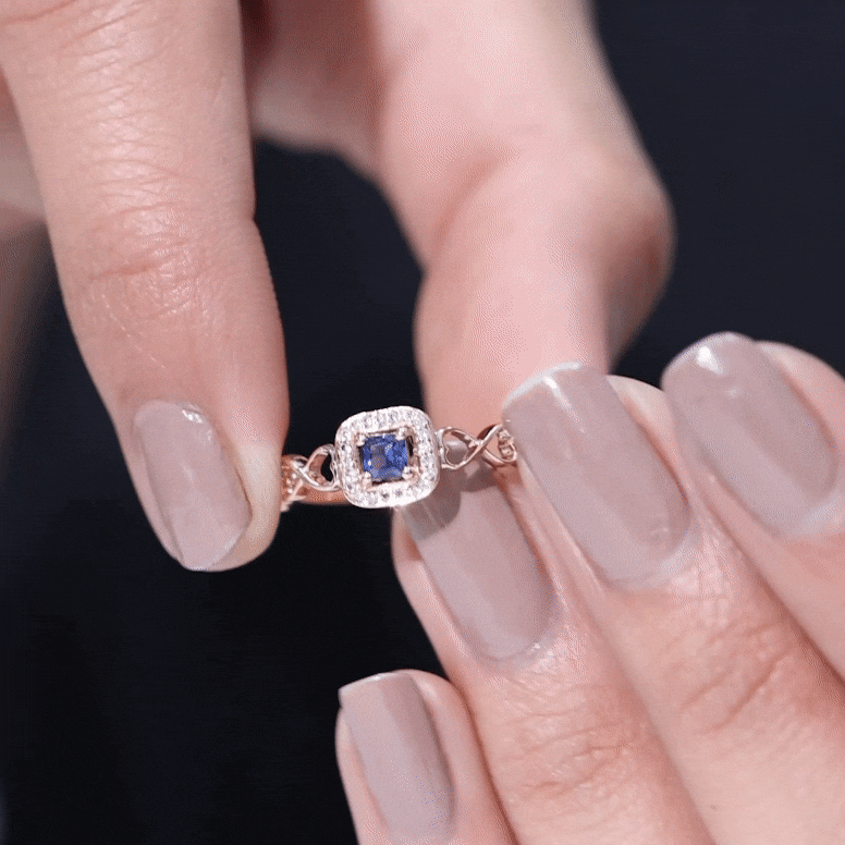 Certified Lab Blue Sapphire Diamond Promise Ring with Infinity Heart Shank AAAA - Rosec Jewels