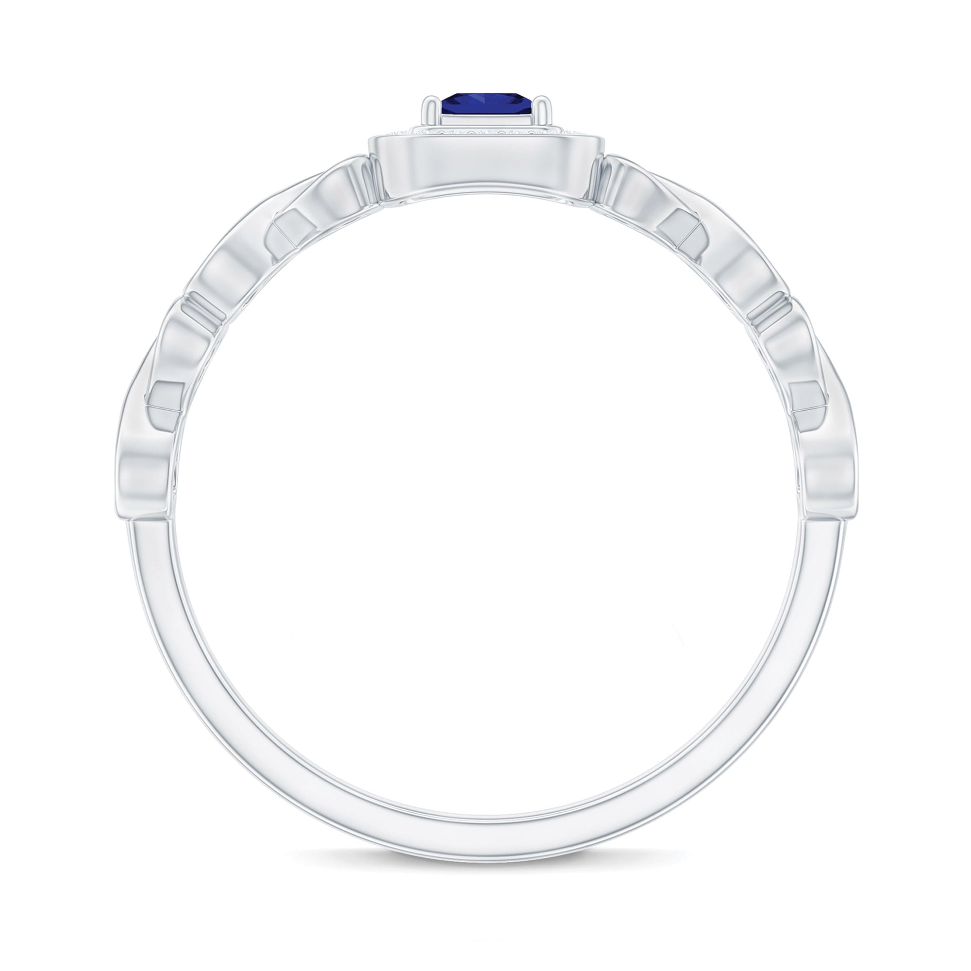 Certified Lab Blue Sapphire Diamond Promise Ring with Infinity Heart Shank AAAA - Rosec Jewels