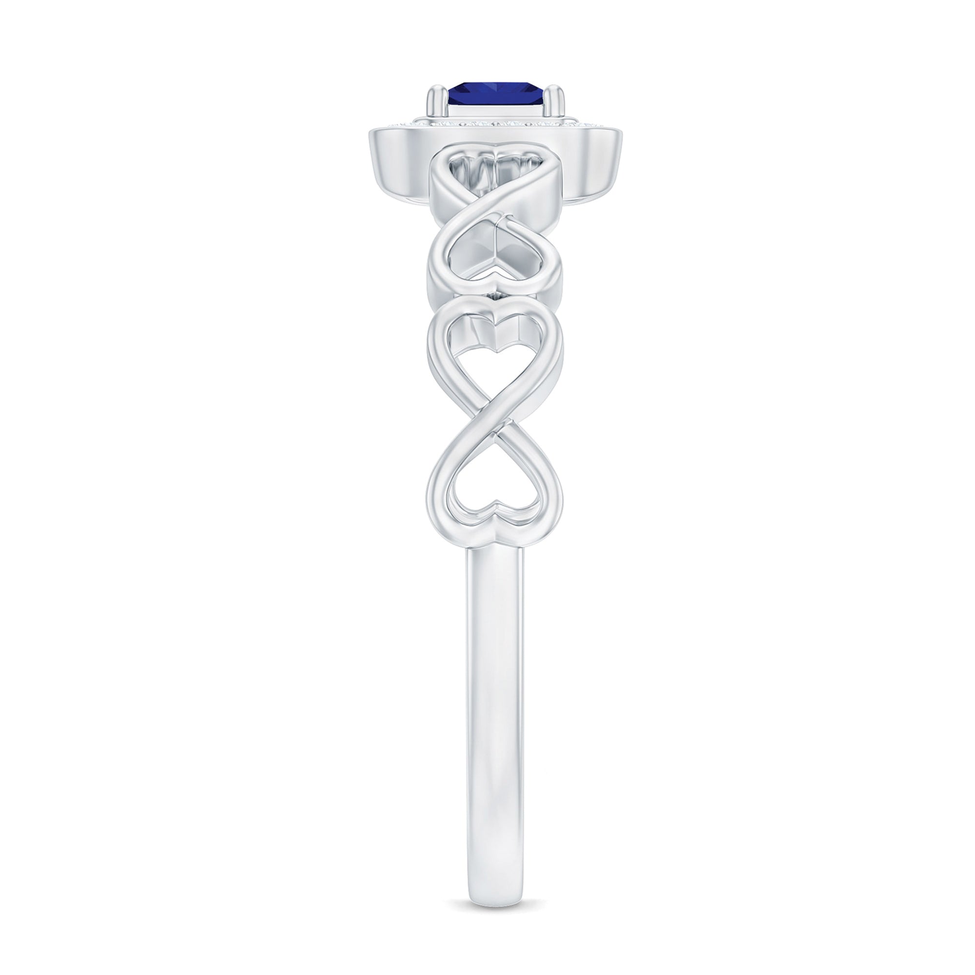 Certified Lab Blue Sapphire Diamond Promise Ring with Infinity Heart Shank AAAA - Rosec Jewels