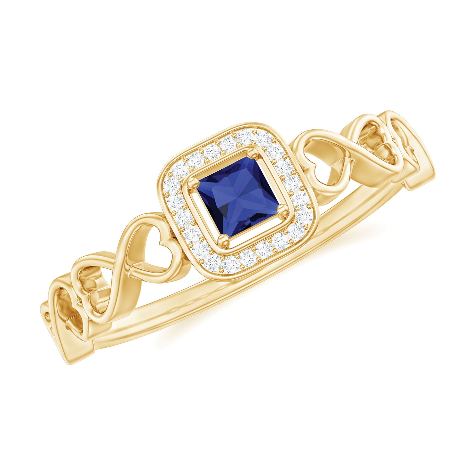 Certified Lab Blue Sapphire Diamond Promise Ring with Infinity Heart Shank AAAA - Rosec Jewels