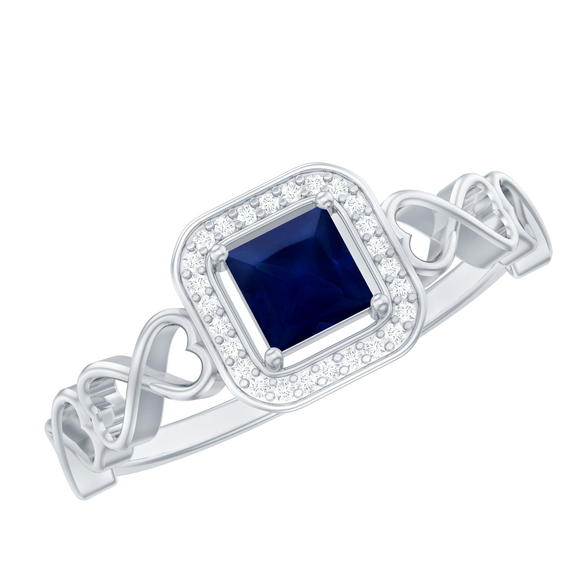 1/4 CT Infinity Heart Blue Sapphire Diamond Engagement Ring