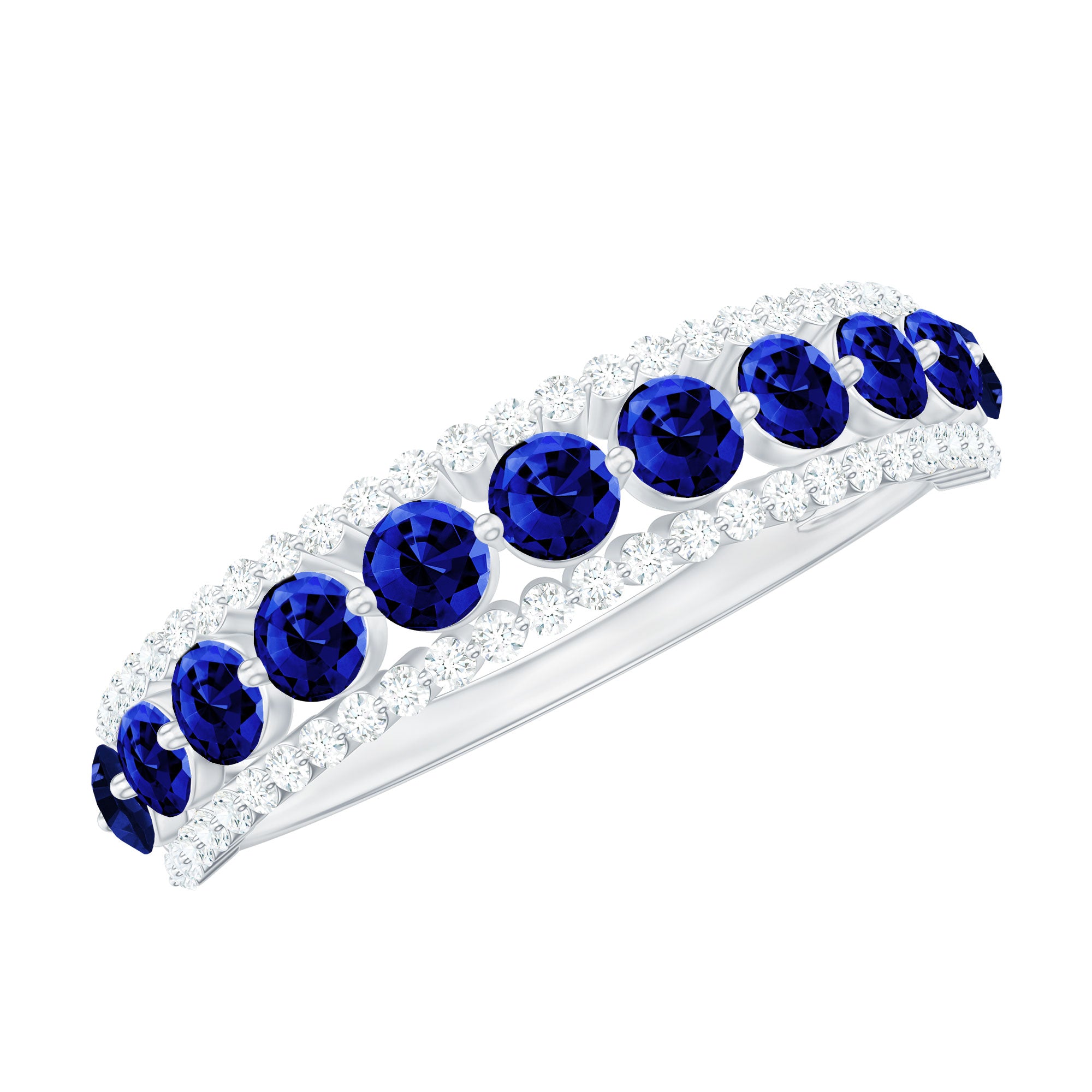 Minimal Created Blue Sapphire and Diamond Anniversary Band Ring