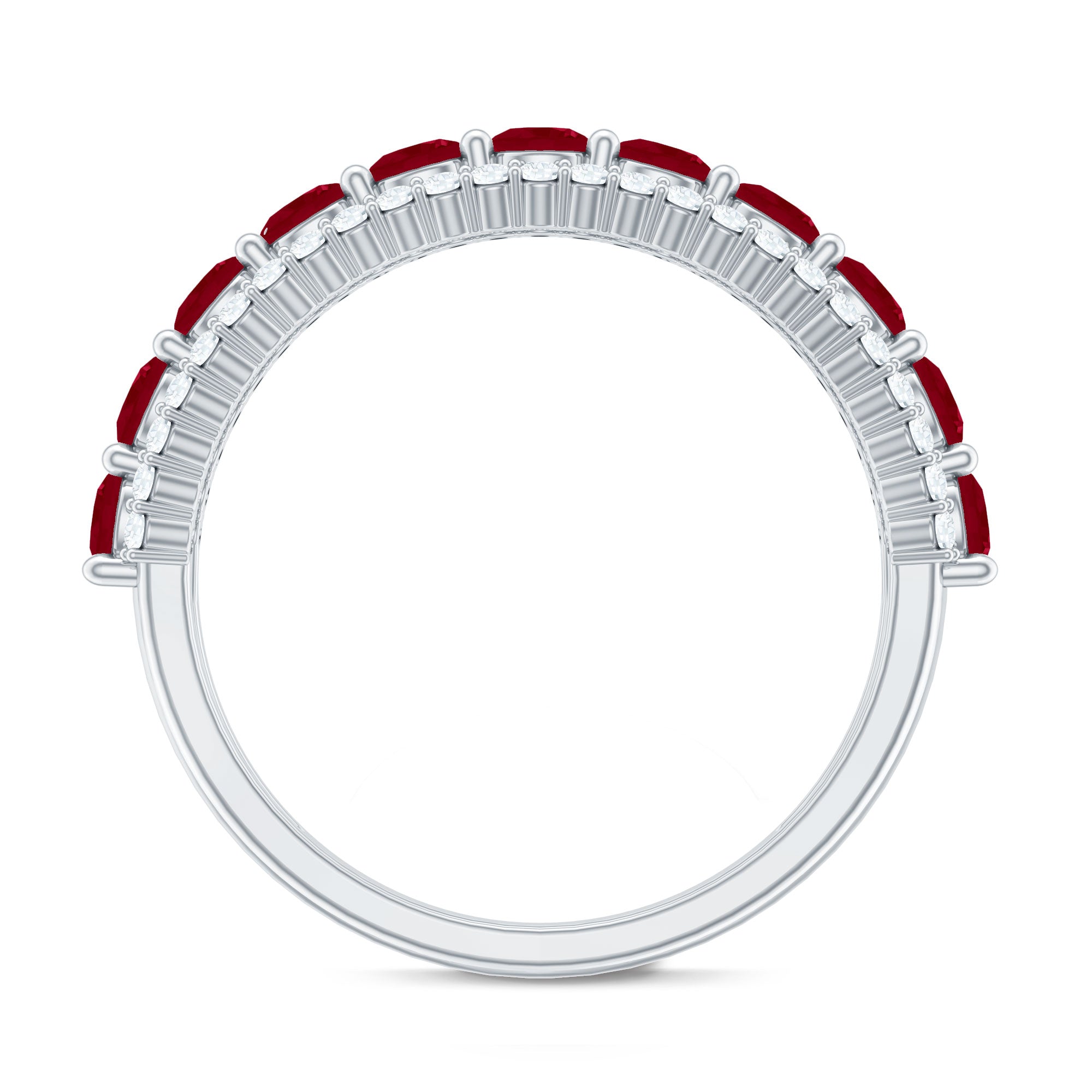 Rosec Jewels-Natural Ruby Diamond Half Eternity Anniversary Band Ring for Women