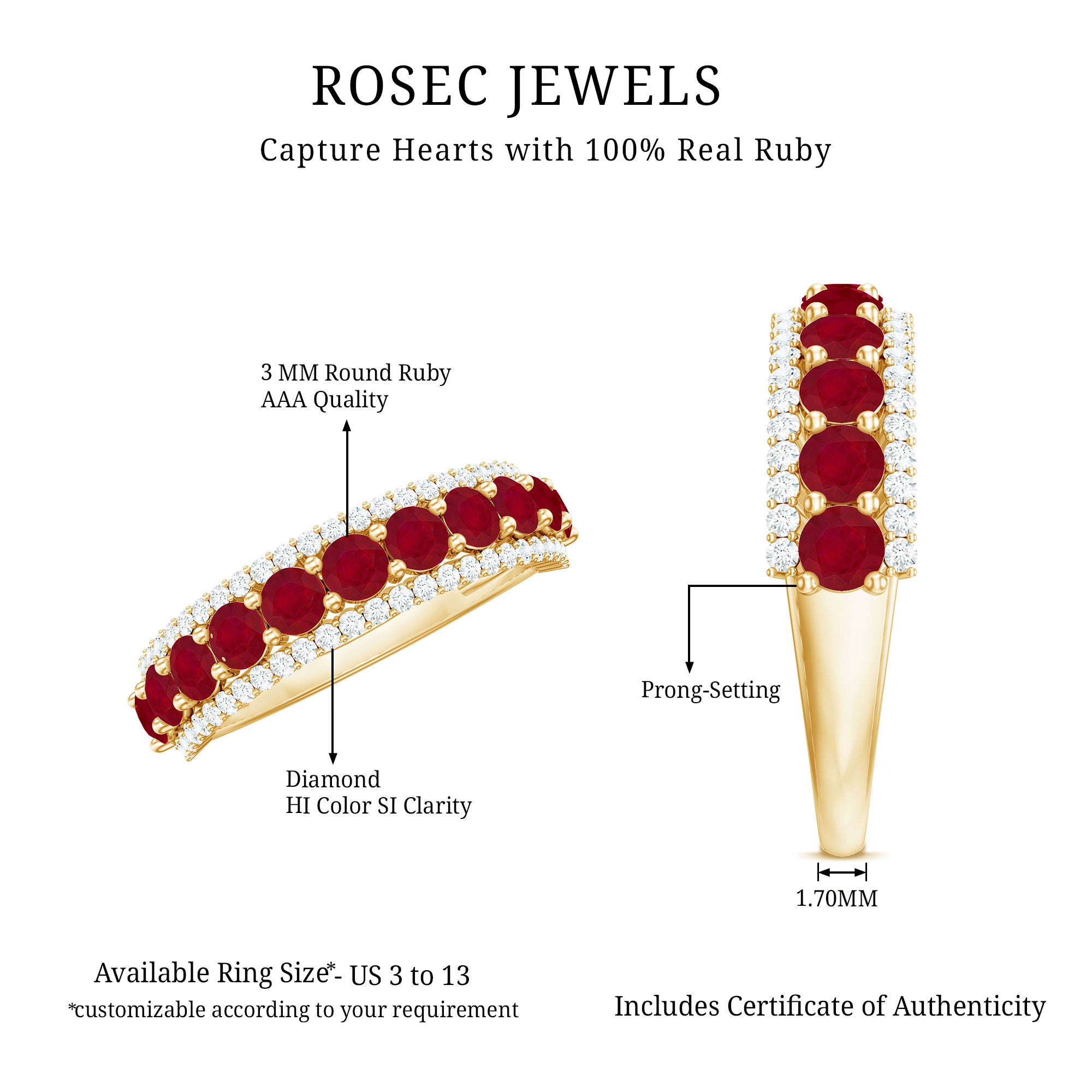 Rosec Jewels-Natural Ruby Diamond Half Eternity Anniversary Band Ring for Women