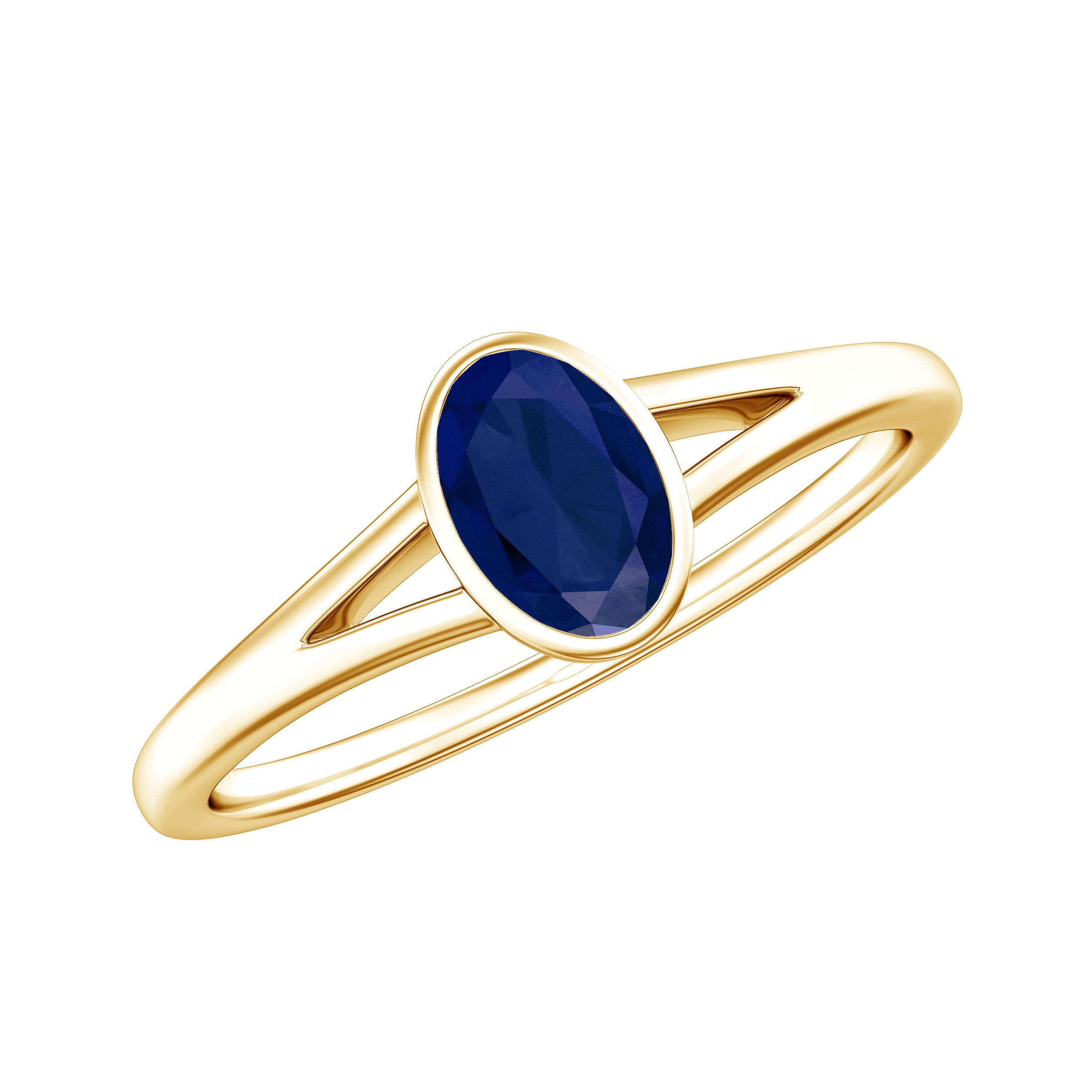Natural 0.6 Carat Oval Shape Blue Sapphire Promise Ring with Split Shank AAA - Rosec Jewels
