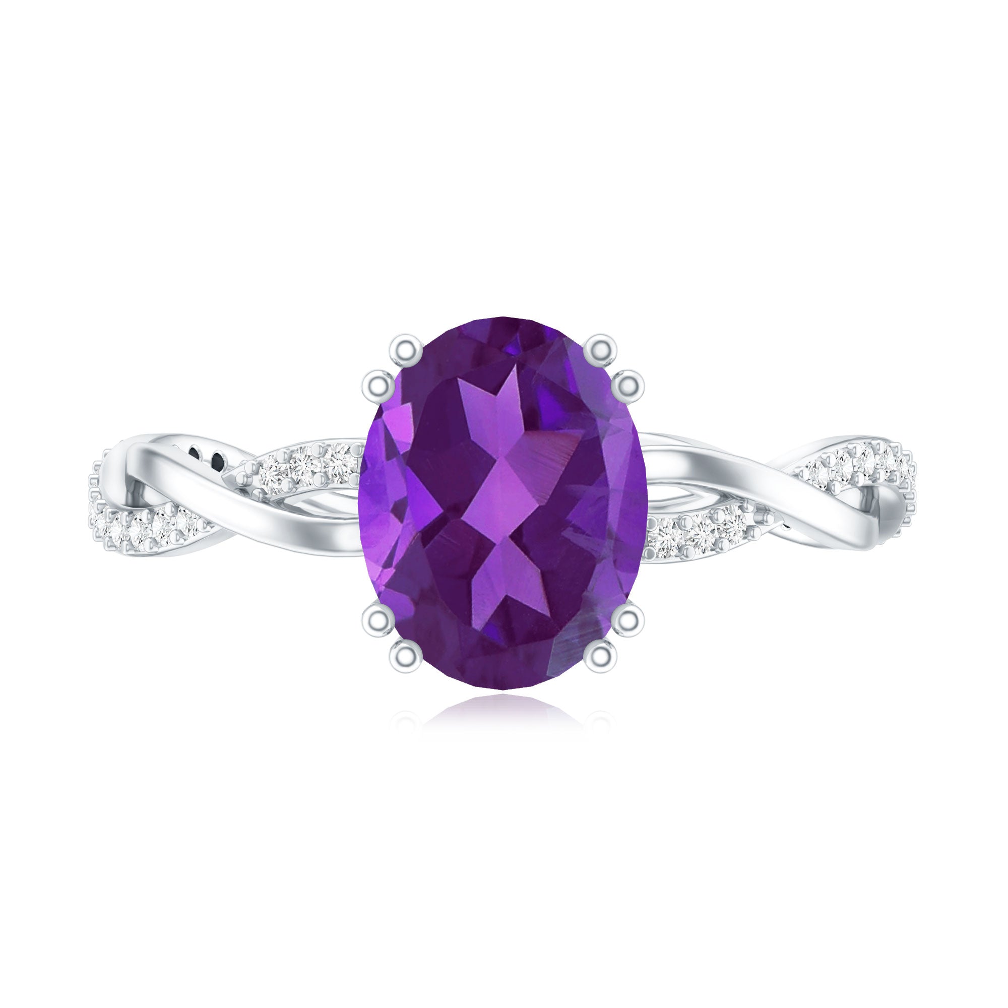 2.5 Carat Amethyst Oval Engagement Ring with Diamond Braided Shank AAA - Rosec Jewels